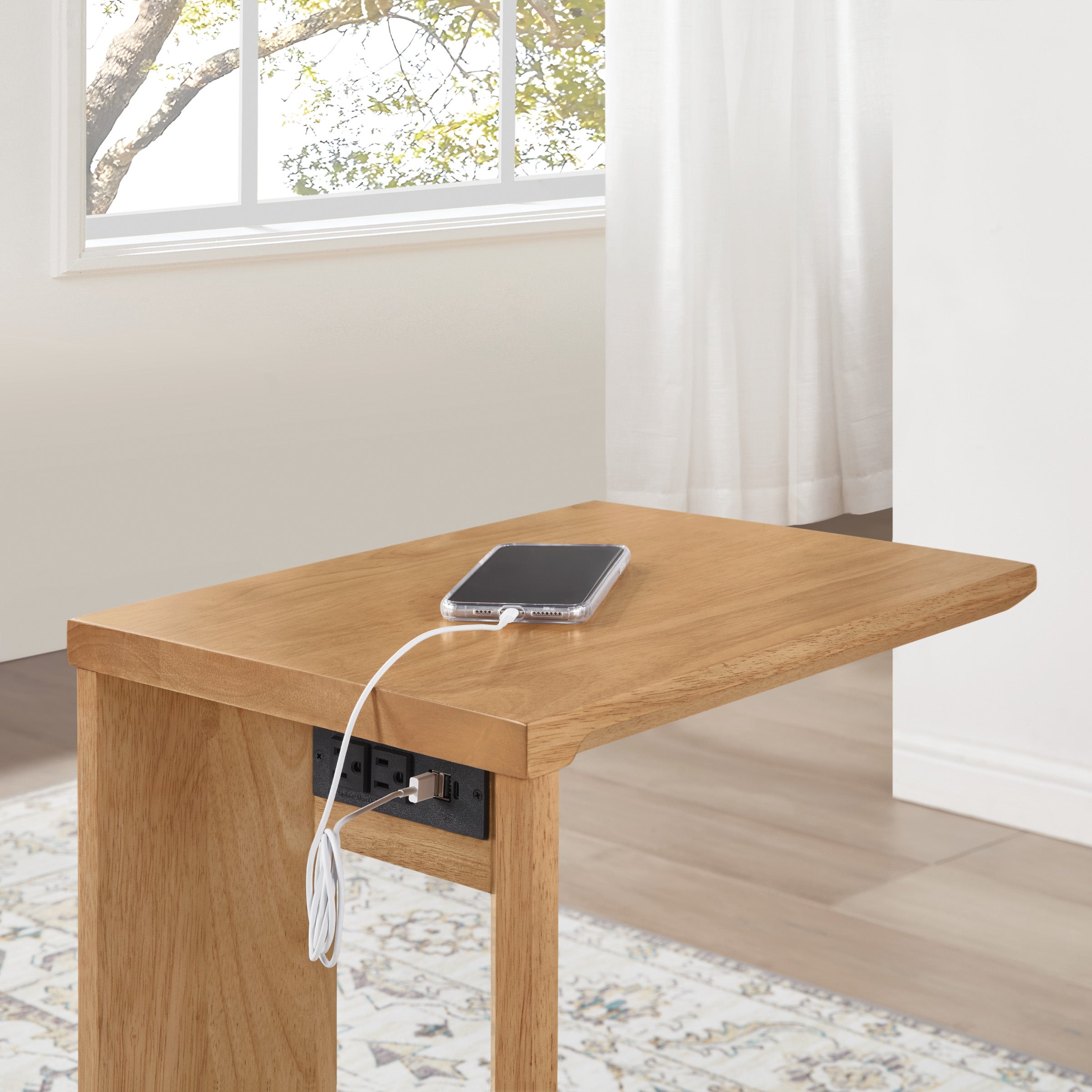 Winston Accent C-Table with Power in Natural Oak Finish