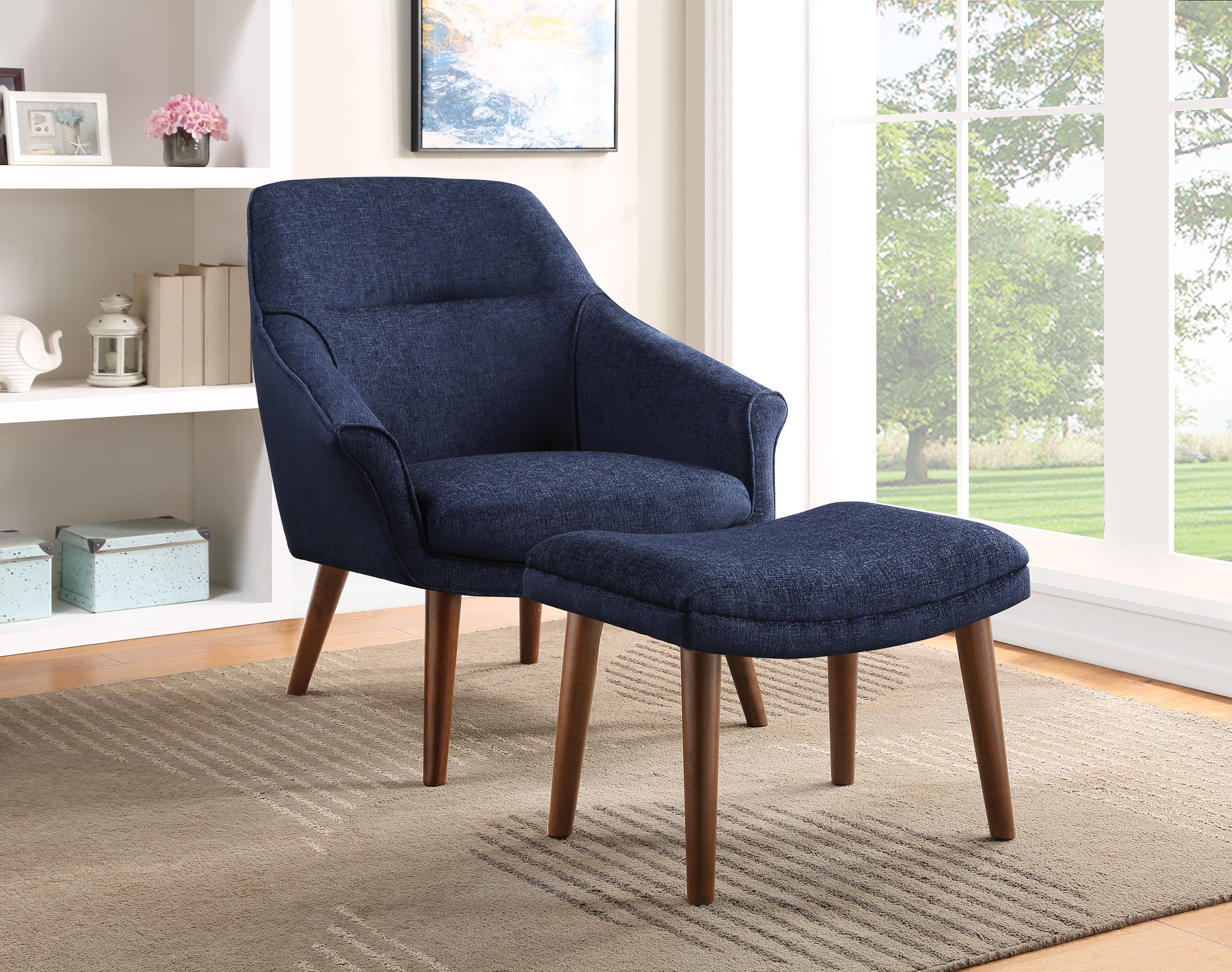 Waneta Chair and Ottoman - Midnight Blue