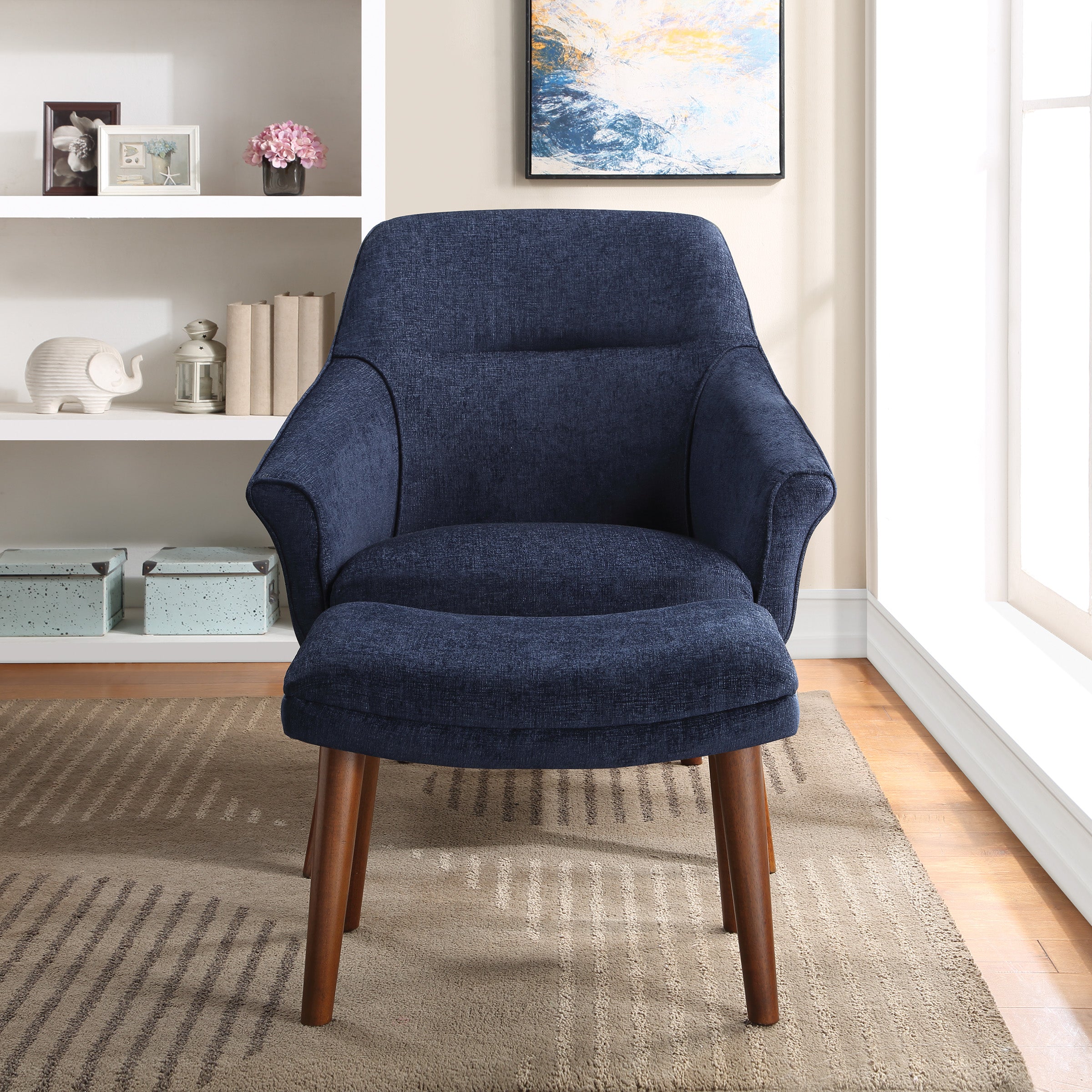 Waneta Chair and Ottoman - Midnight Blue