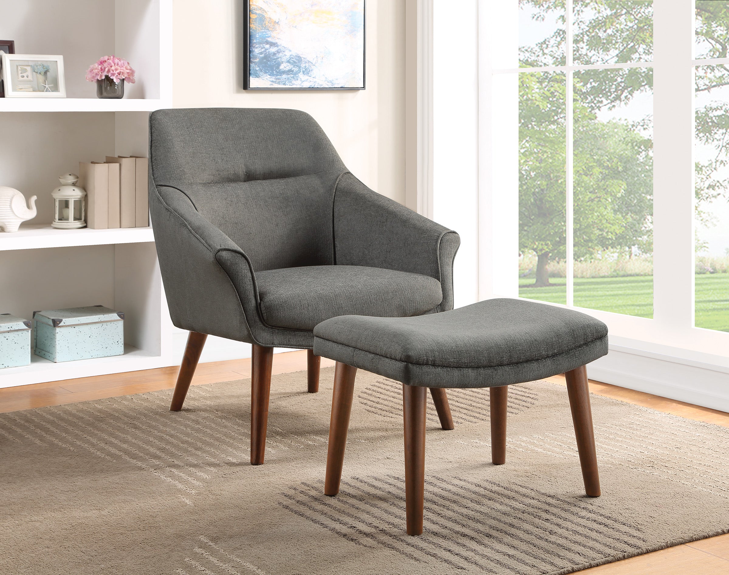 Waneta Chair and Ottoman - Charcoal
