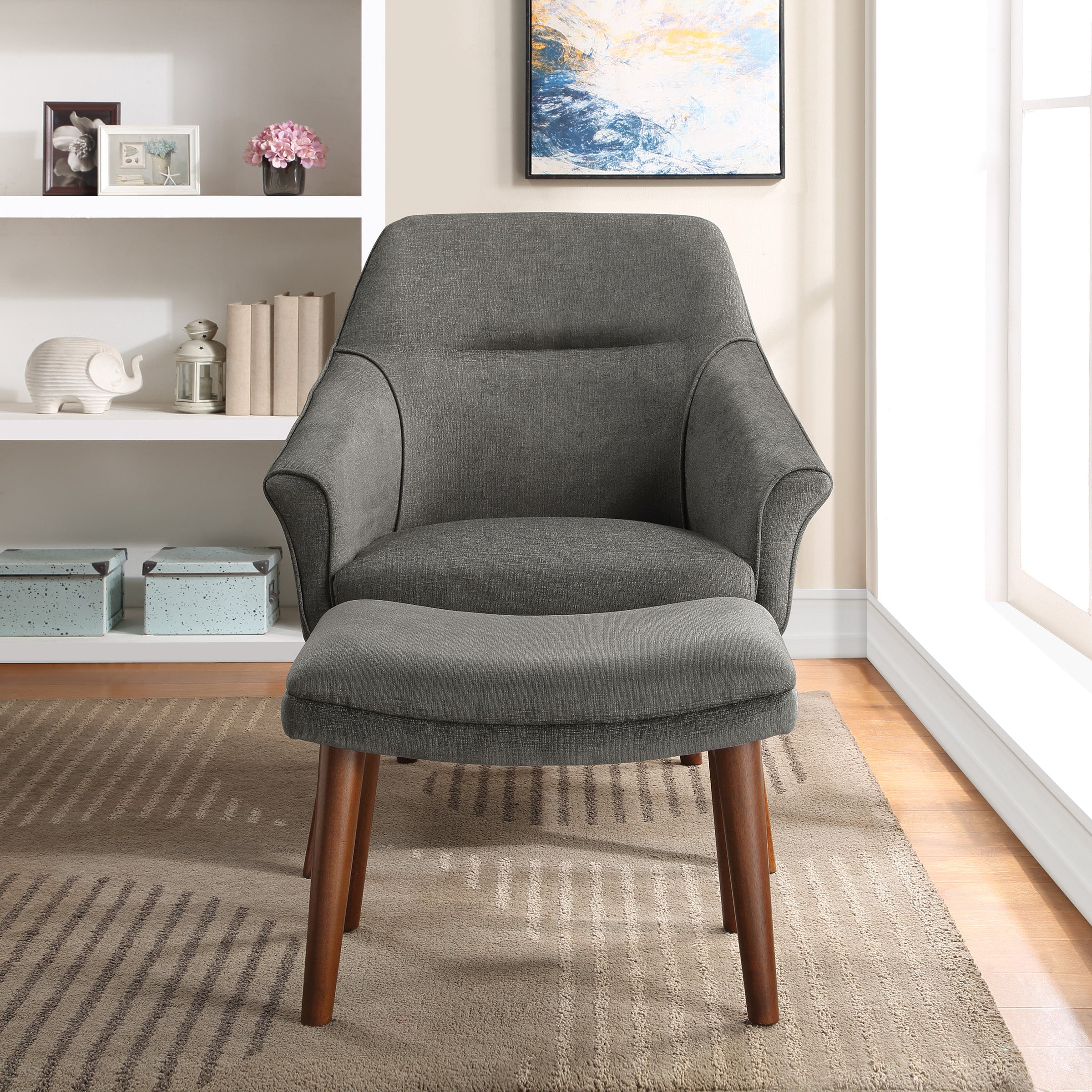 Waneta Chair and Ottoman - Charcoal