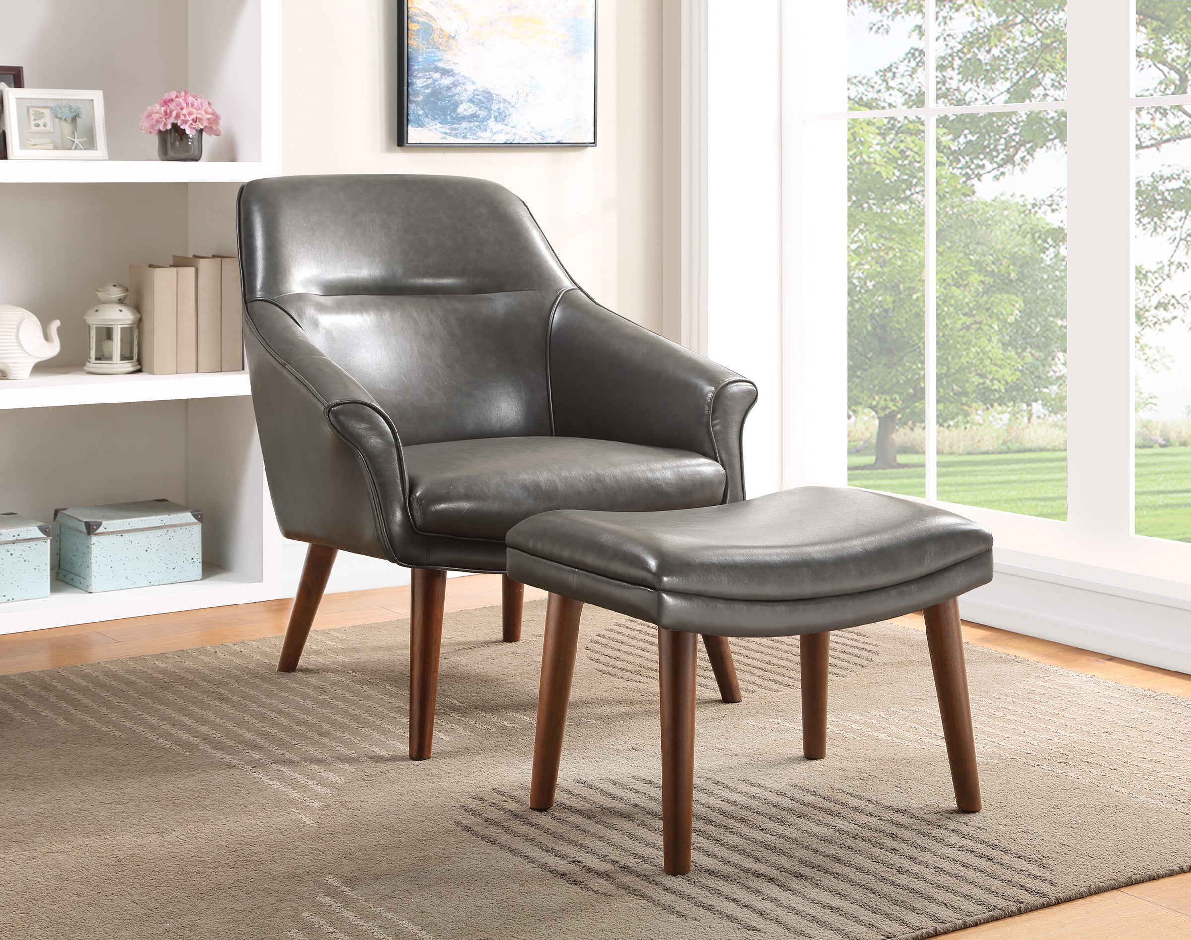 Waneta Chair and Ottoman - Pewter