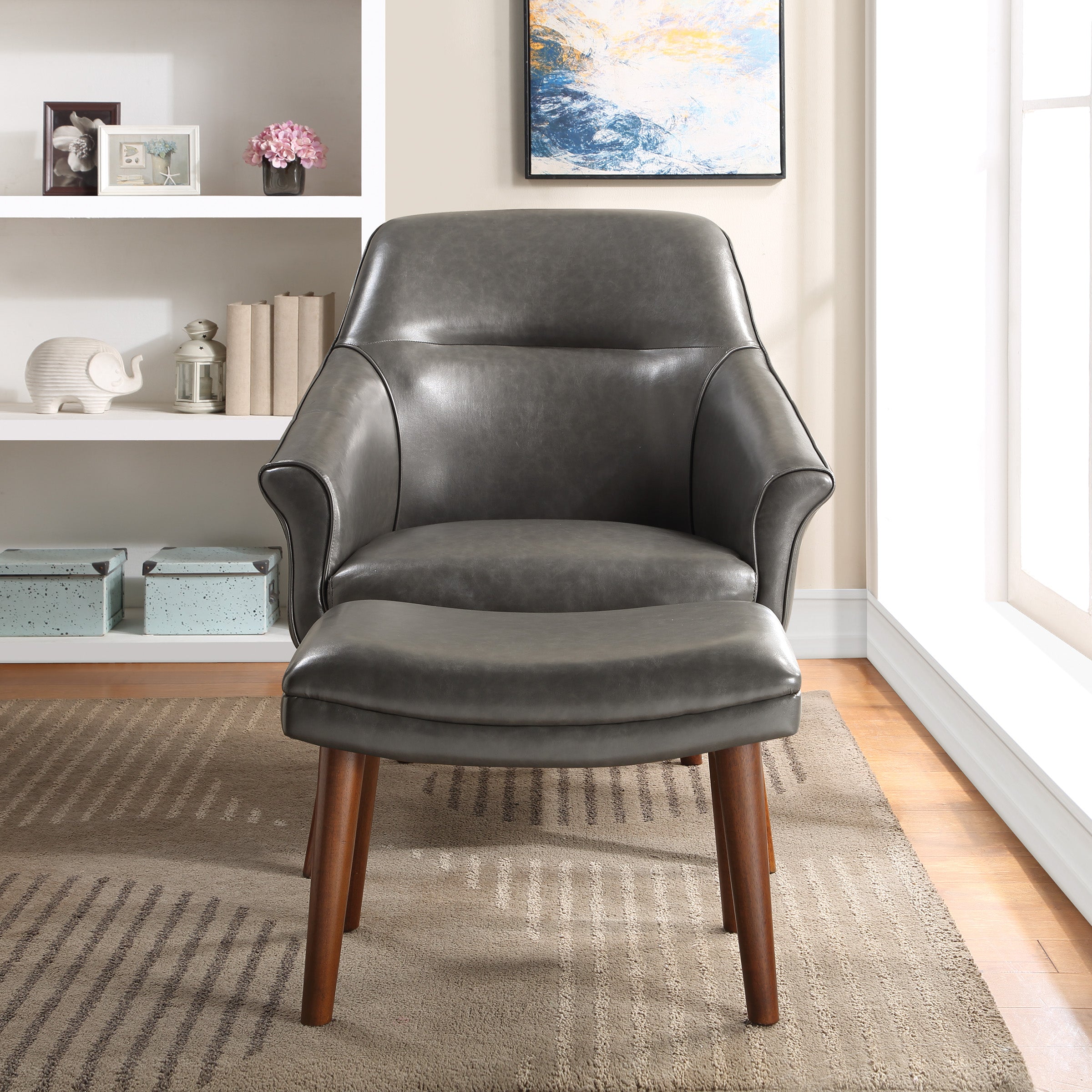 Waneta Chair and Ottoman - Pewter