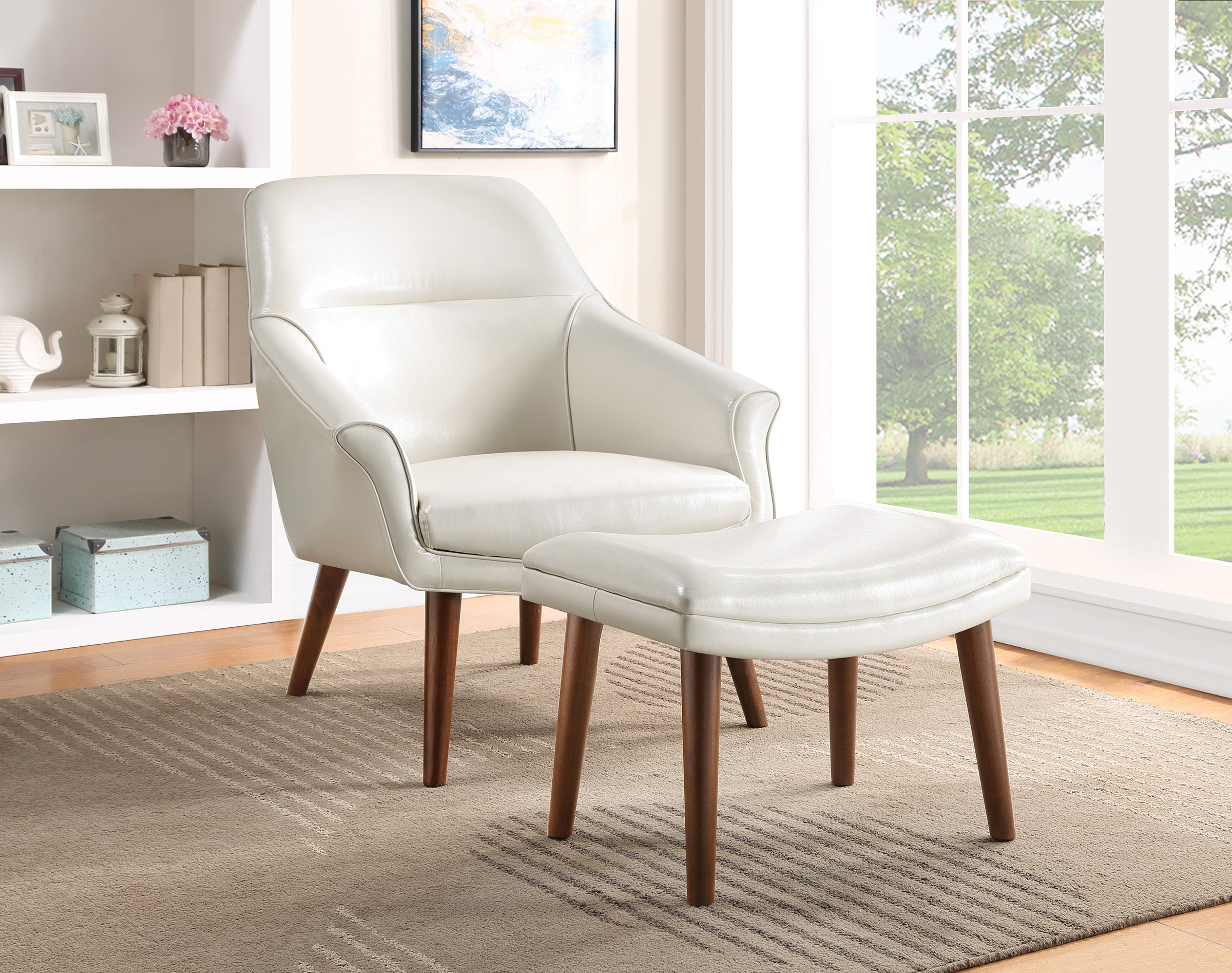 Waneta Chair and Ottoman - Cream