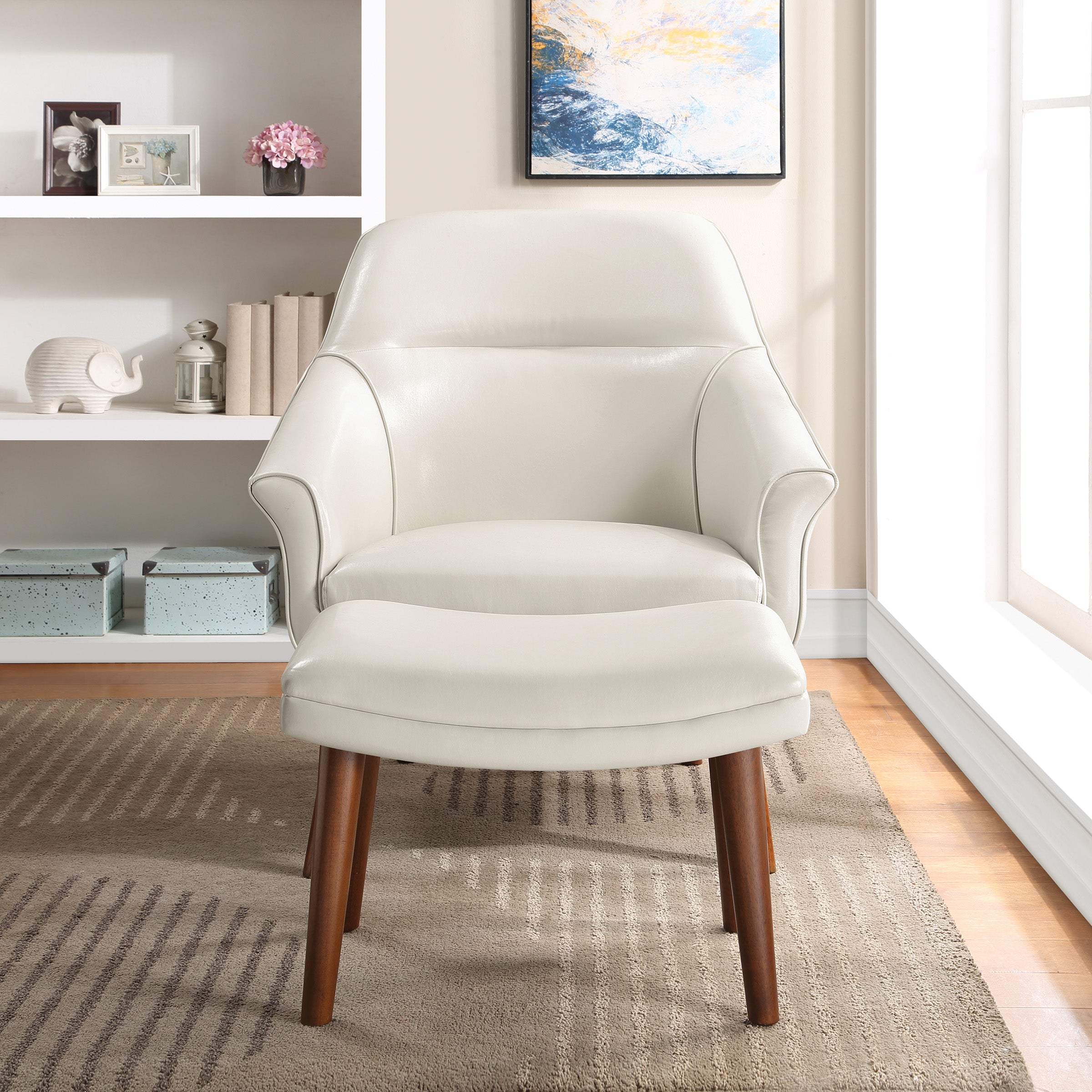 Waneta Chair and Ottoman - Cream