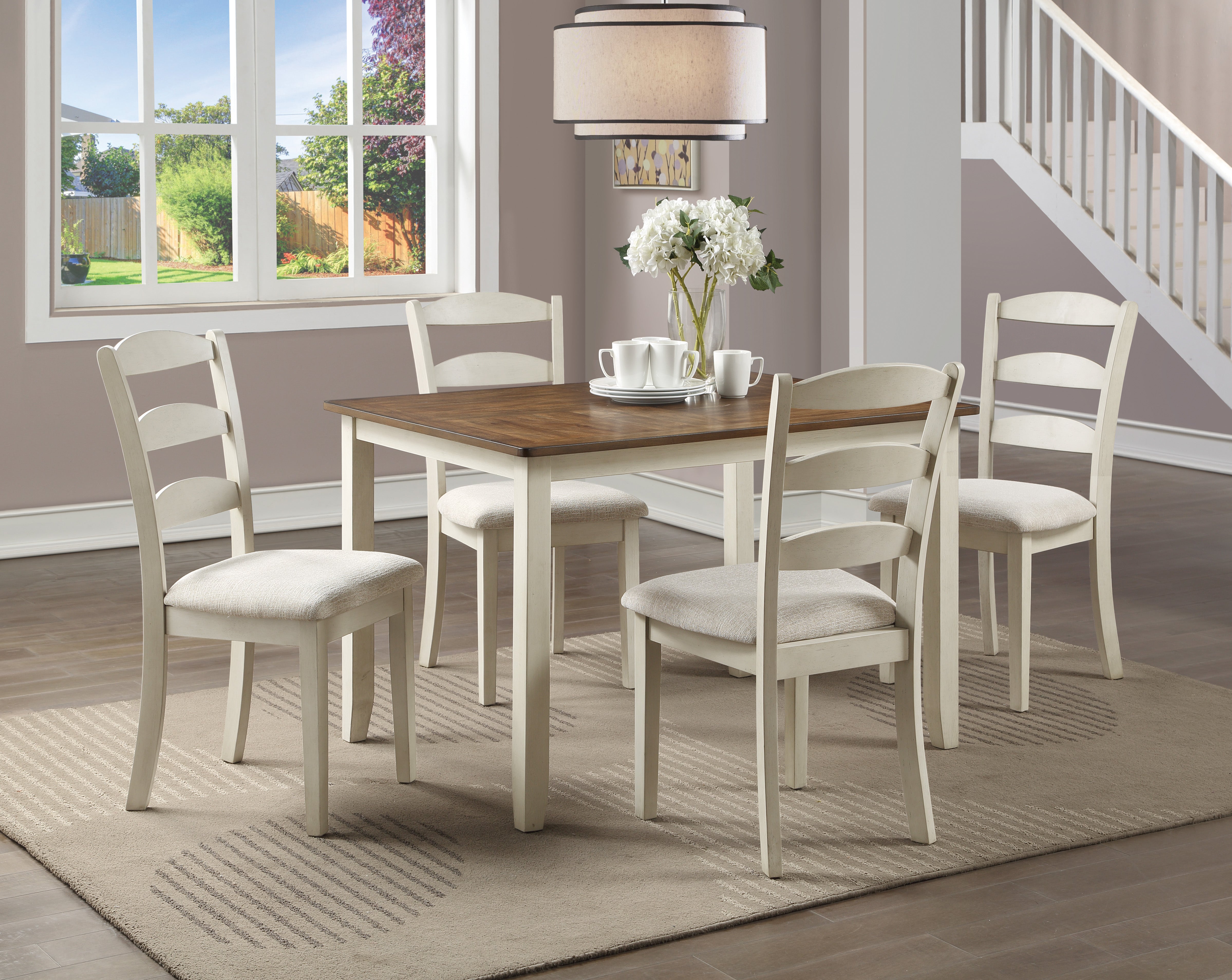 West Lake Dining Table Set 5-Pc - Natural & Grey Wood