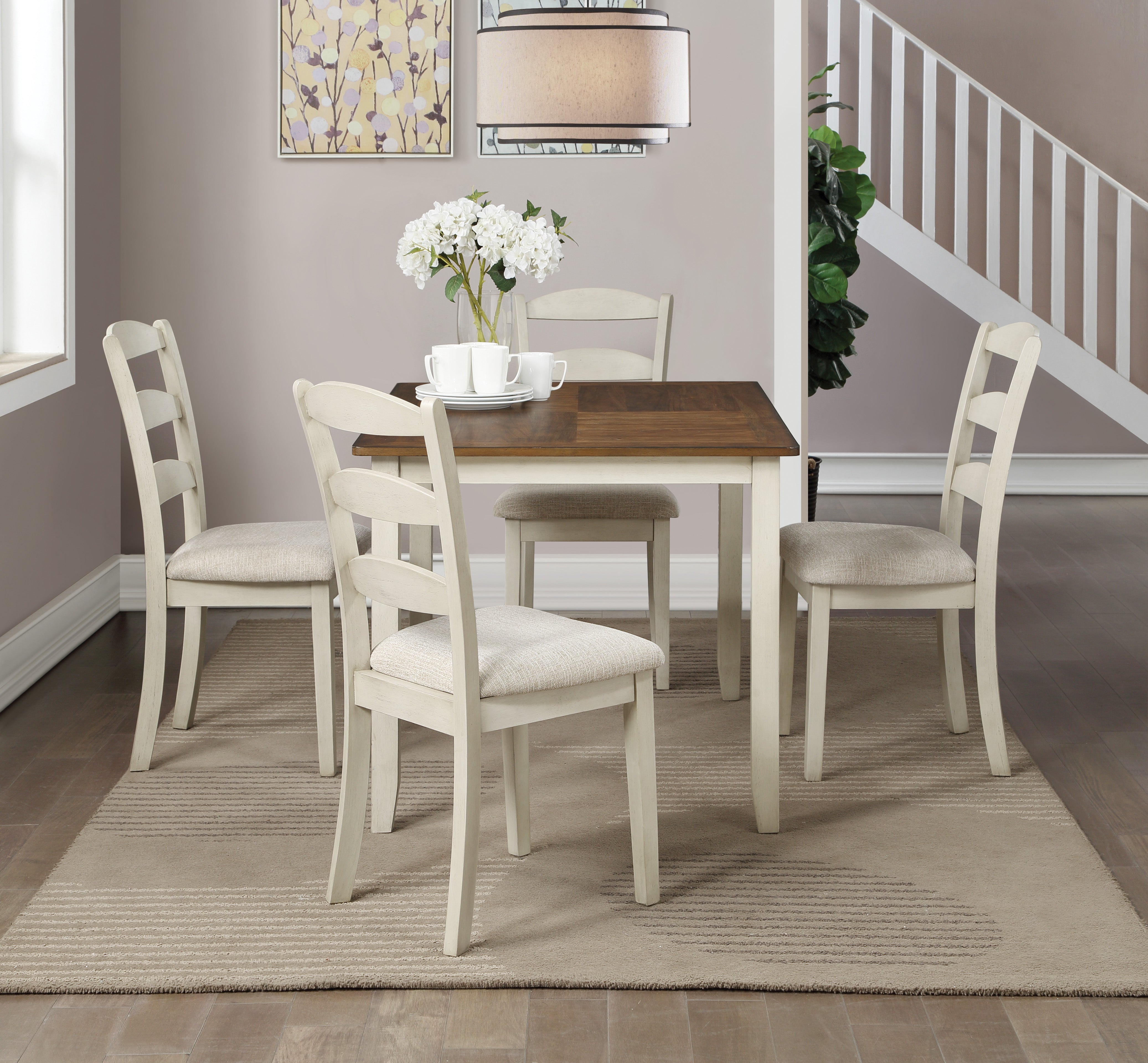 West Lake Dining Table Set 5-Pc - Natural & Grey Wood