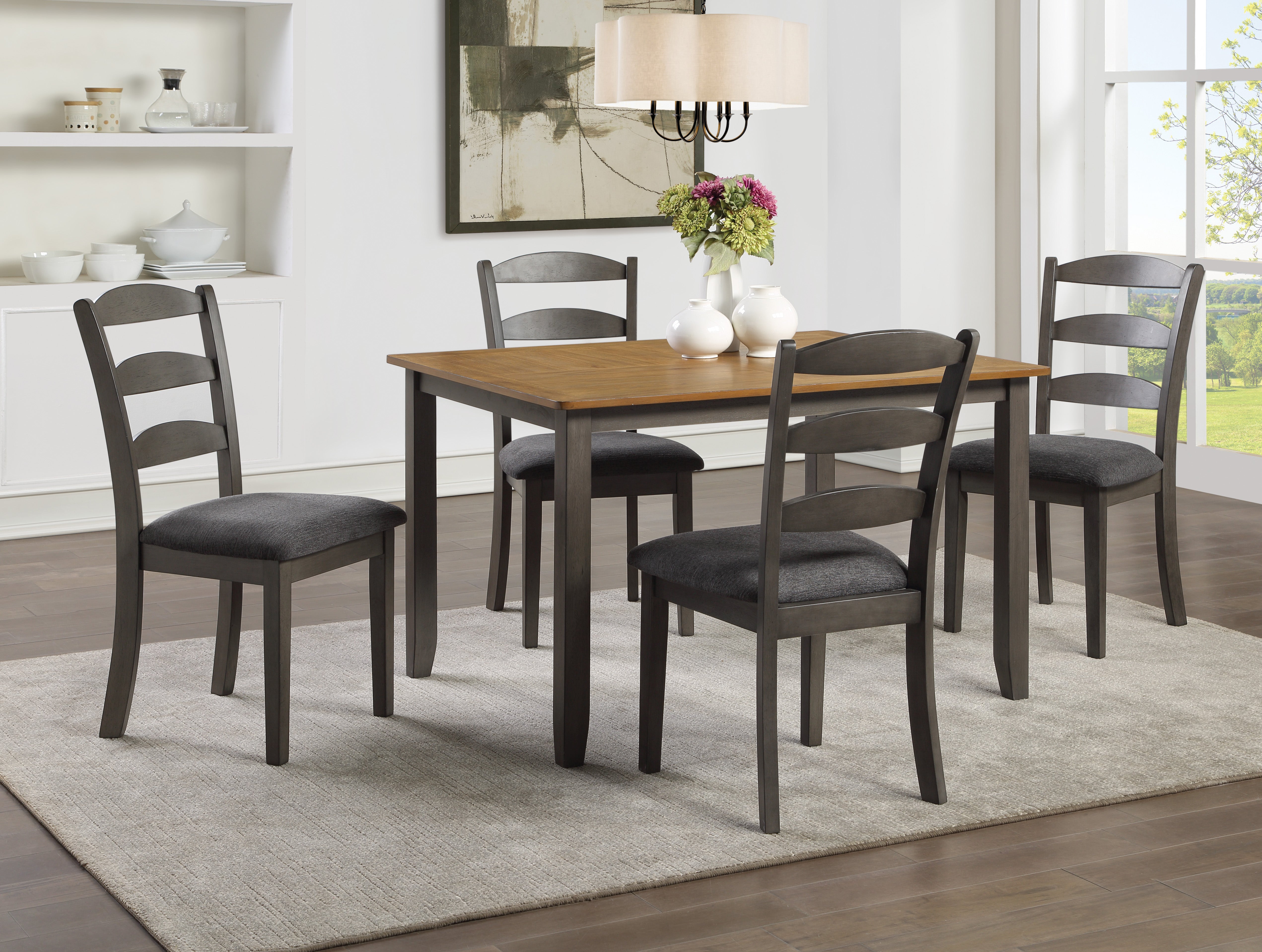 West Lake Dining Table Set 5-Pc - Tobacco & Cream Wood