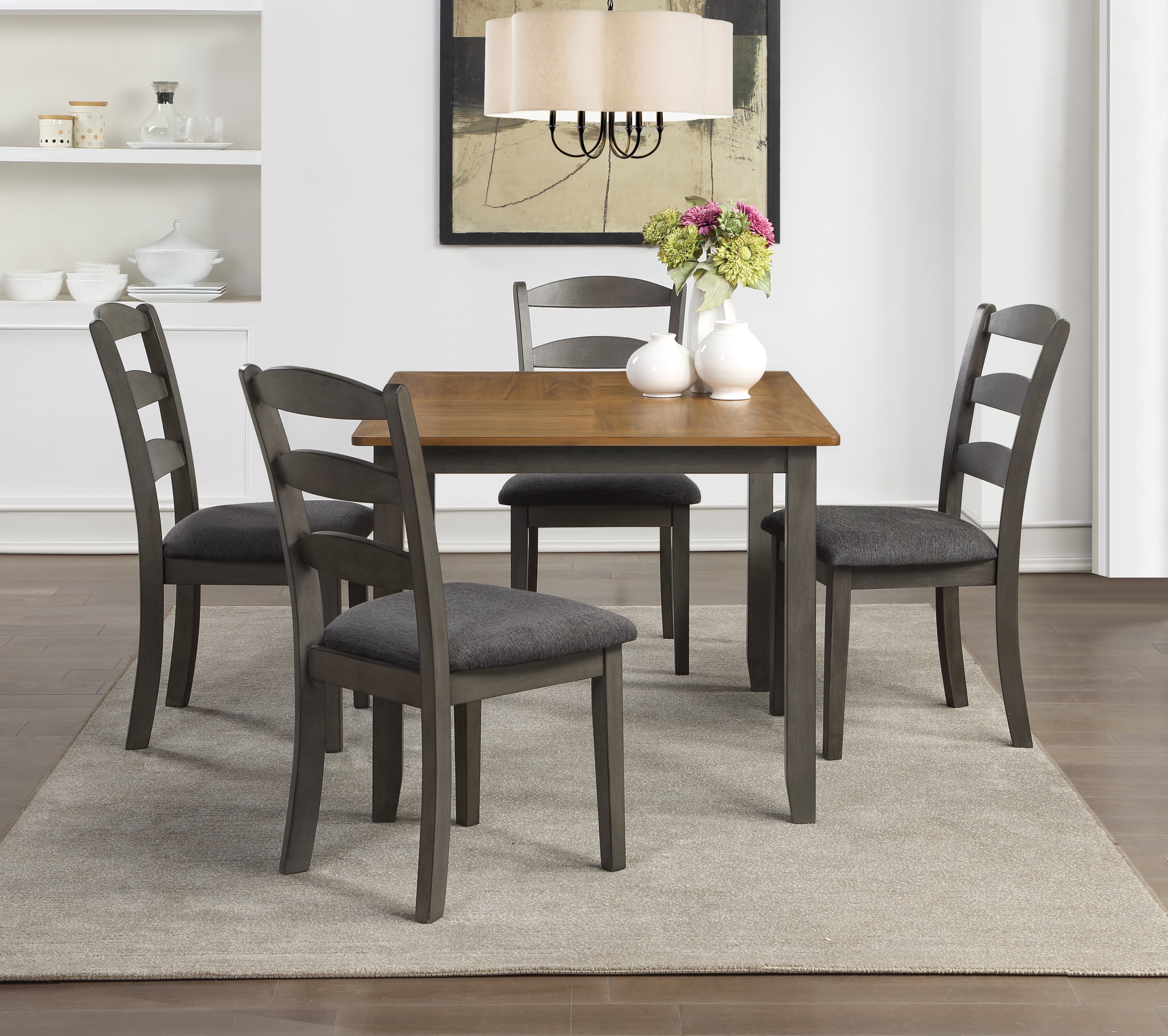 West Lake Dining Table Set 5-Pc - Tobacco & Cream Wood