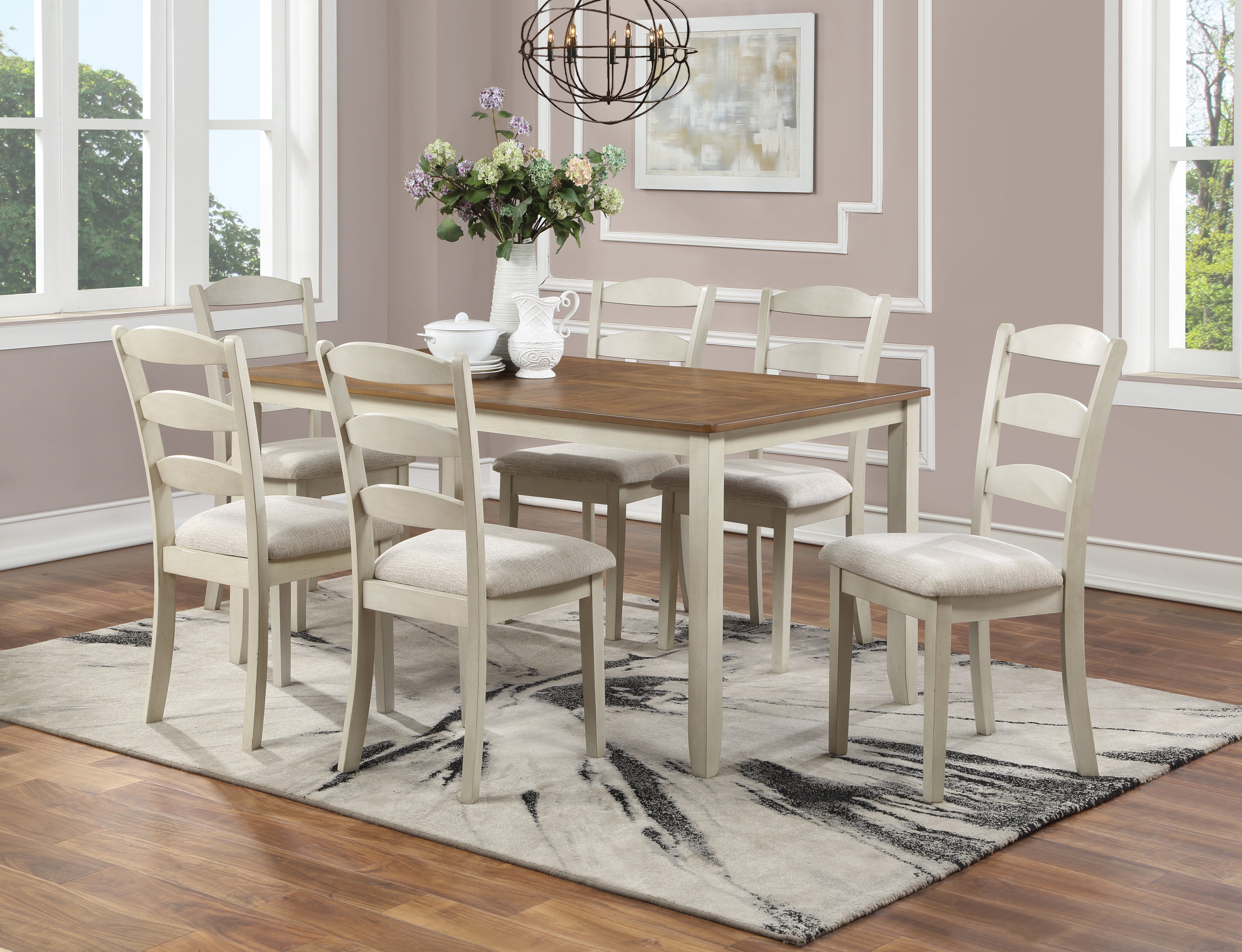 West Lake Dining Table Set 7-Pc - Natural & Grey Wood