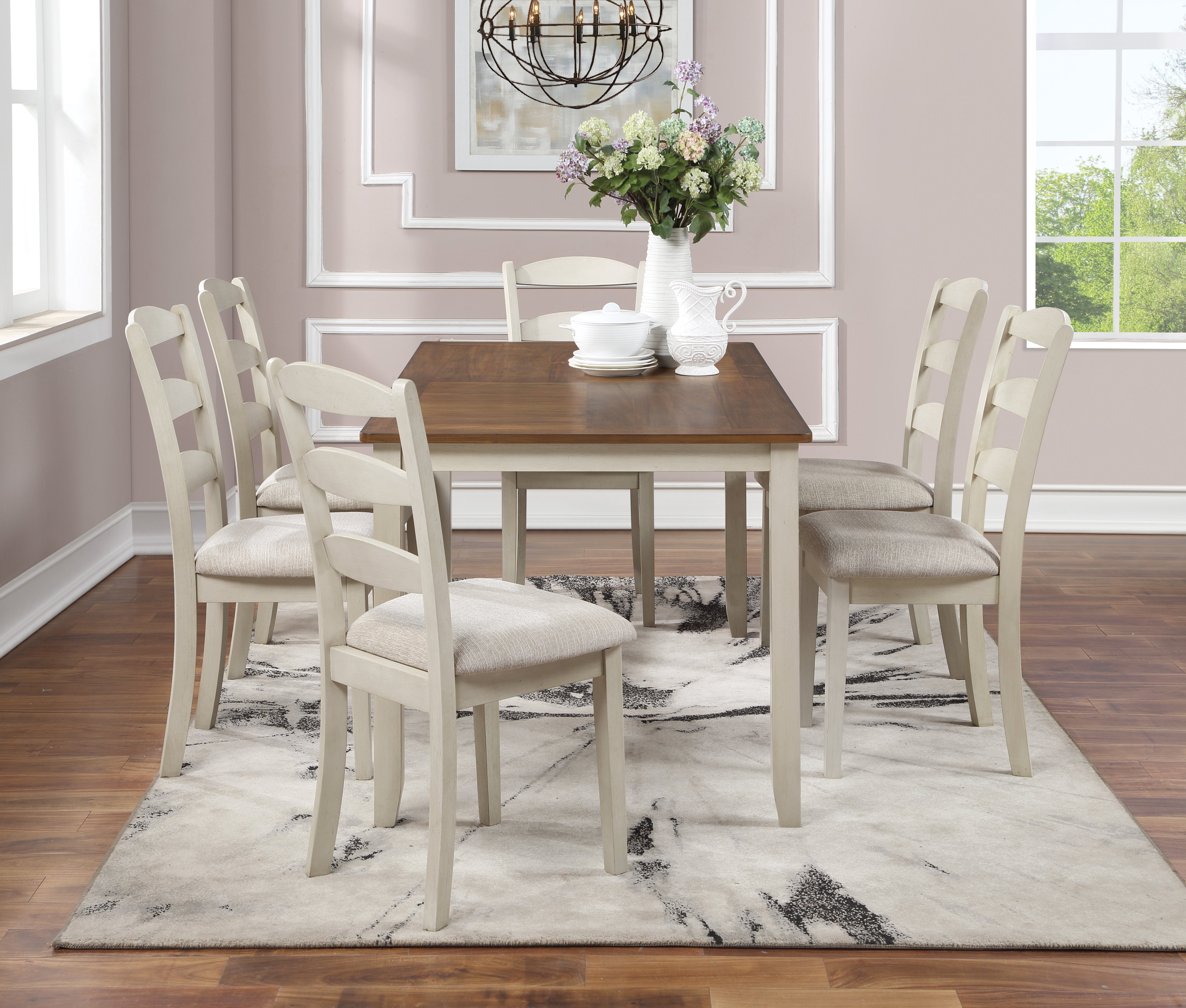 West Lake Dining Table Set 7-Pc - Natural & Grey Wood
