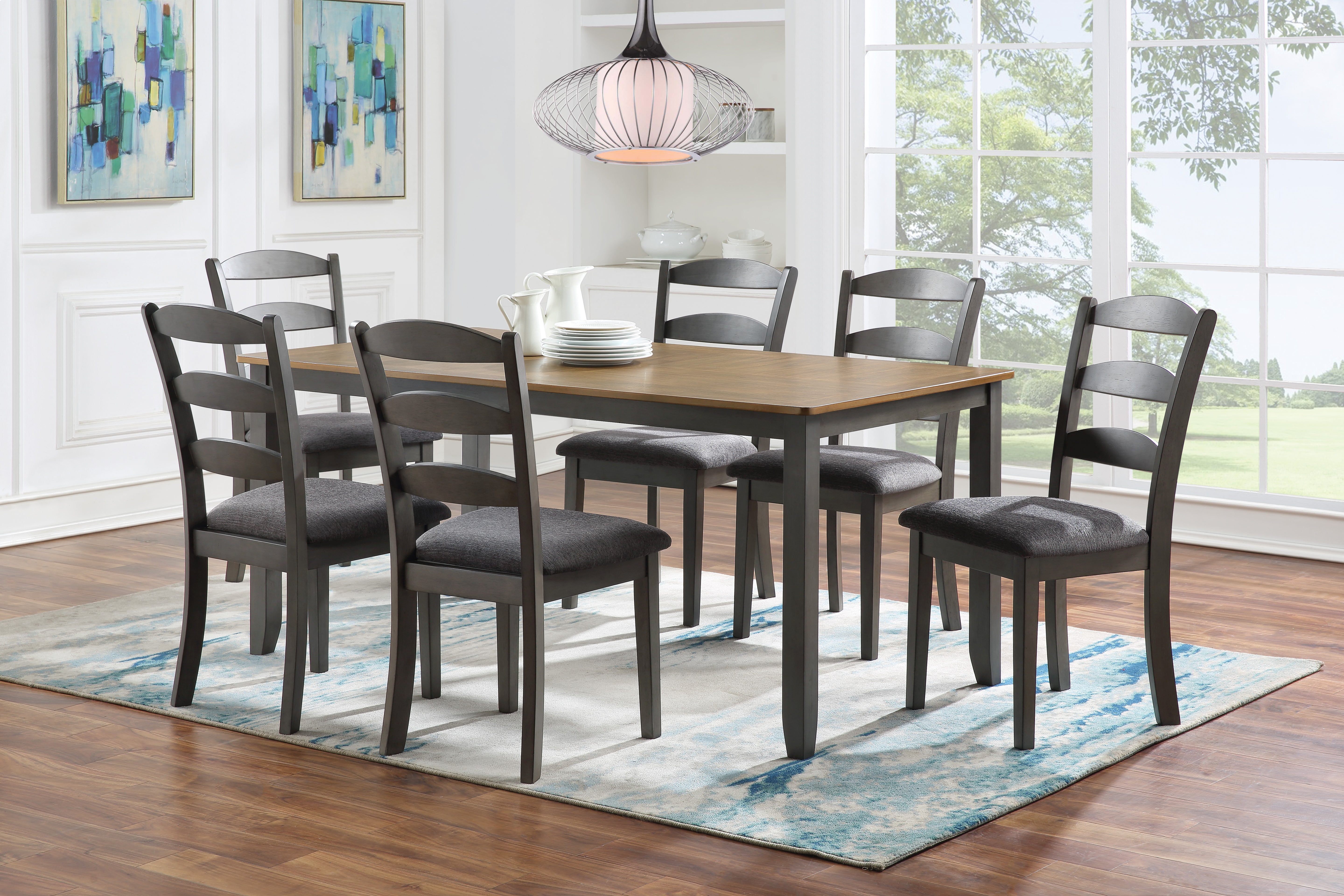 West Lake Dining Table Set 7-Pc - Tobacco & Cream Wood