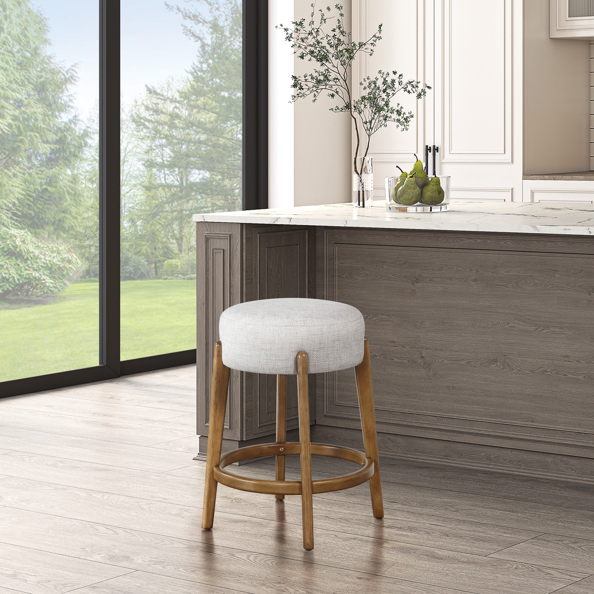 Wesley 26" Counter Stool in Linen Fabric with Medium Oak Finish Frame