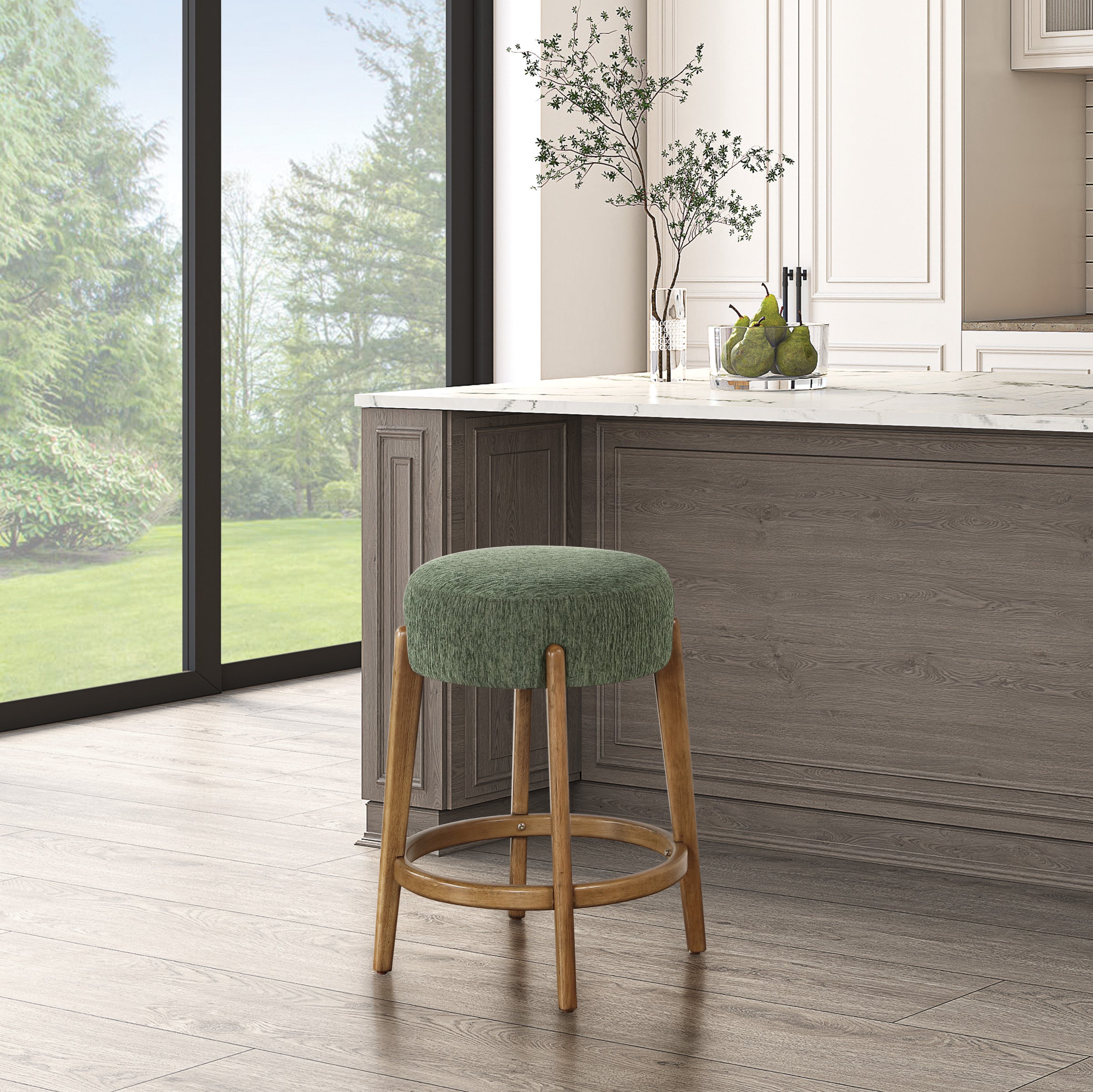 Wesley 26" Counter Stool in Pine Fabric with Medium Oak Finish Frame