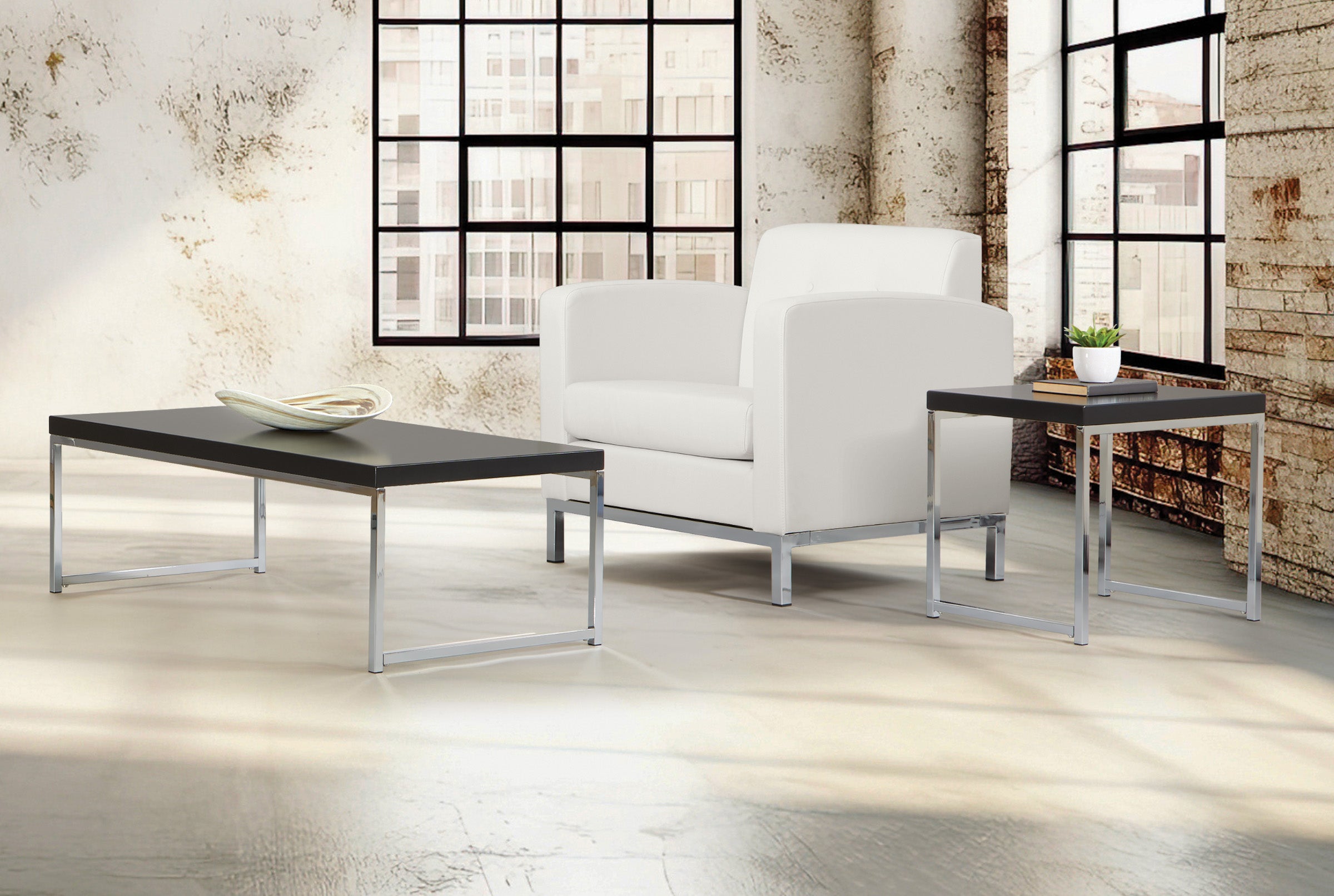 Wall Street End Table - Black / Chrome Finish