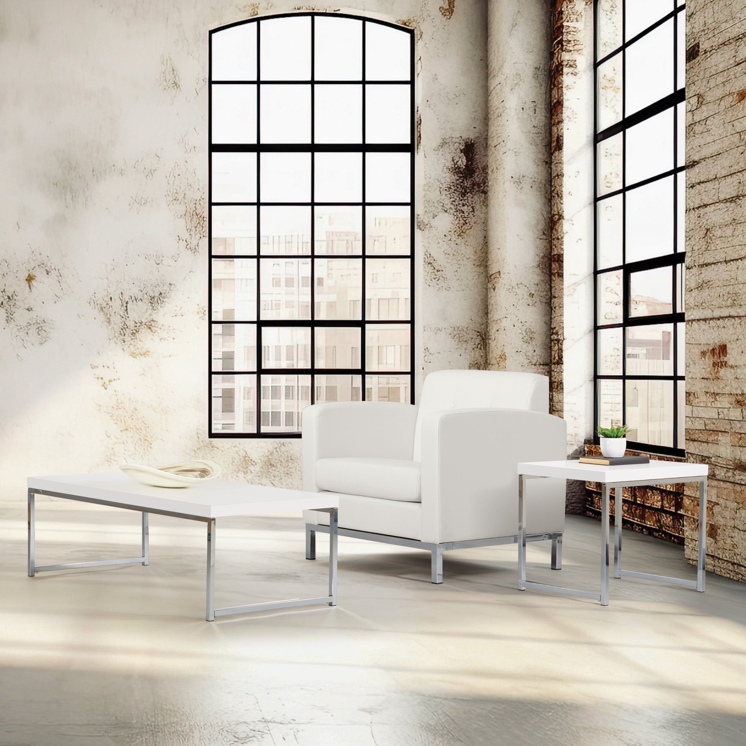 Wall Street End Table - White Melamine / Chrome Finish