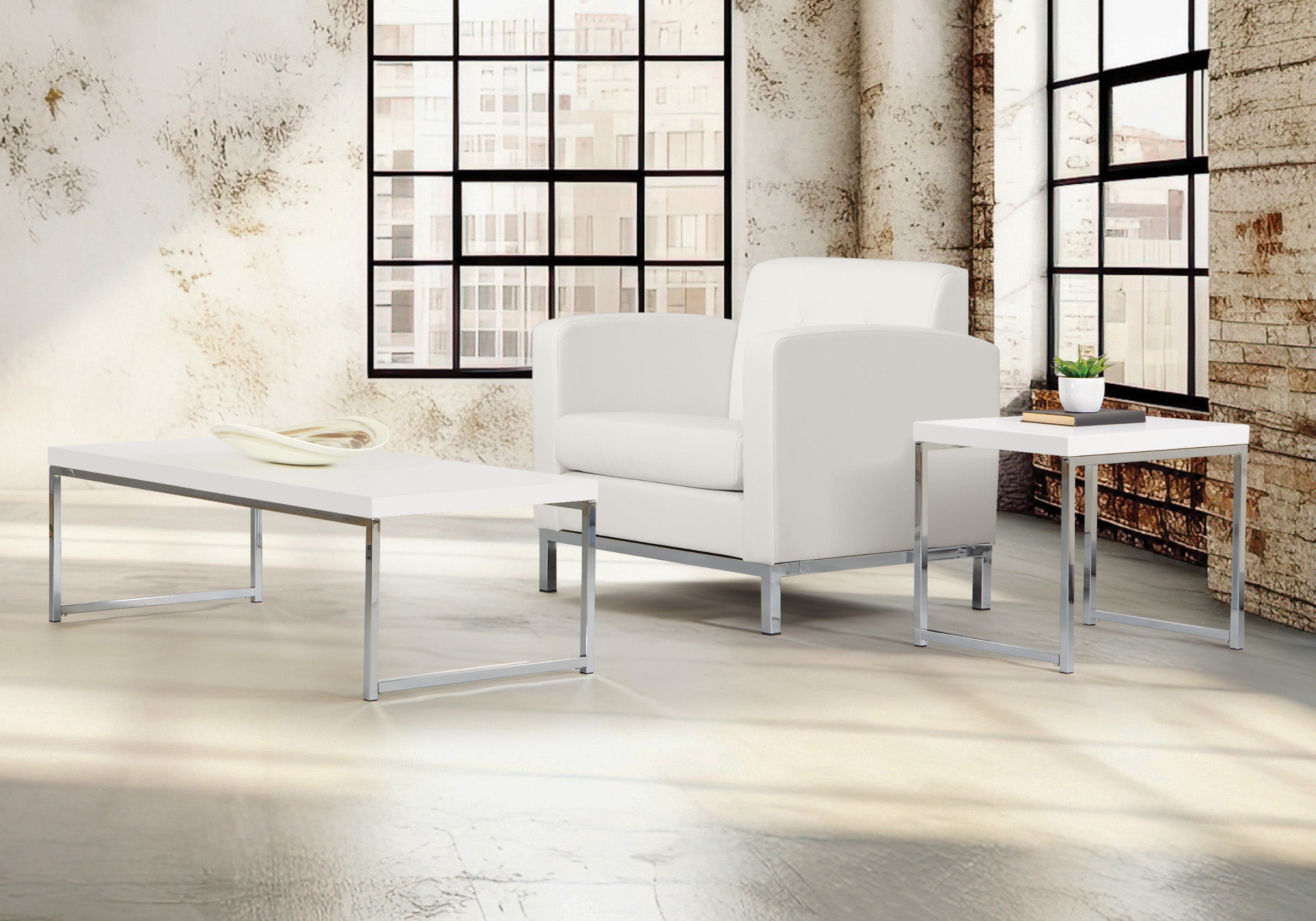 Wall Street Coffee Table - White Melamine / Chrome Finish