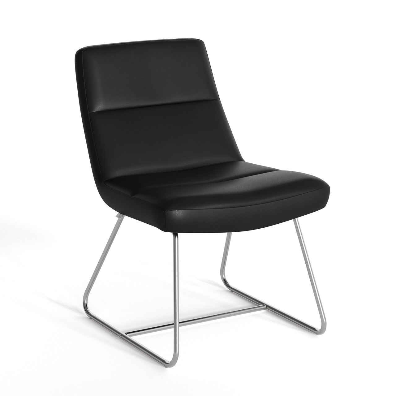 OfficeSource Sutton Upholstered Lounge Chair with Sled Base - Black PU Leather w/ Chrome Frame