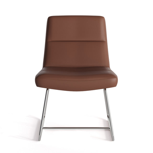 OfficeSource Sutton Upholstered Lounge Chair with Sled Base - Caramel PU Leather w/ Chrome Frame