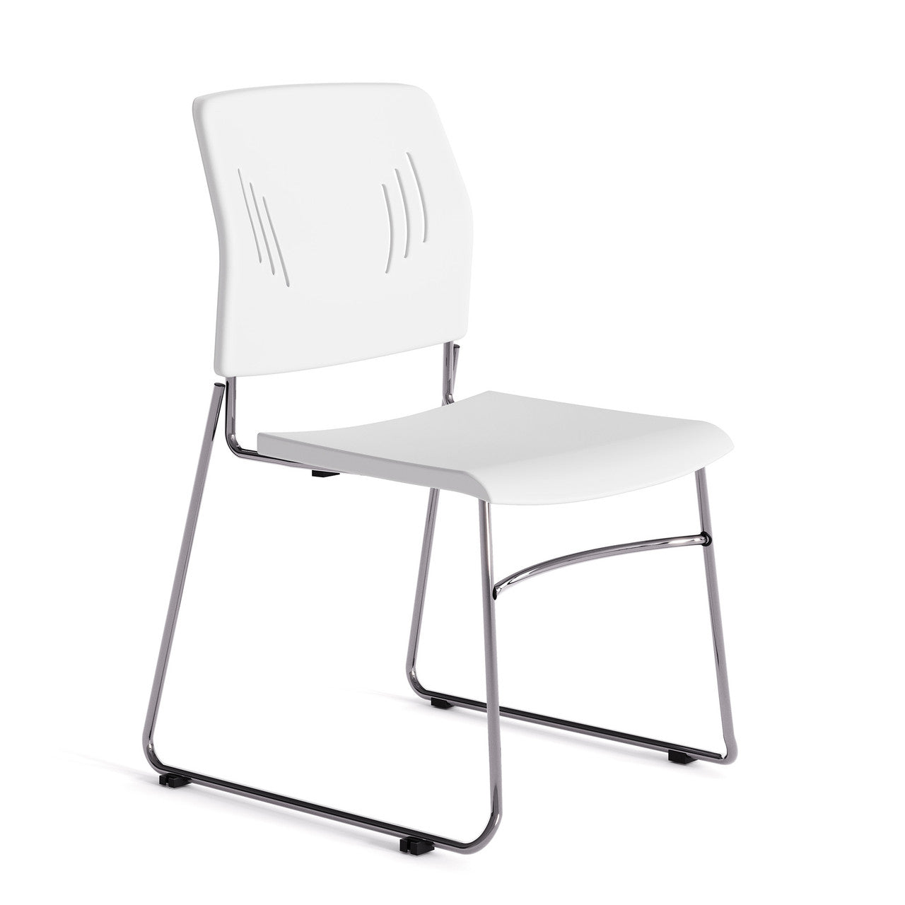 OfficeSource Stacked Seating Armless Stackable Side Chair with Chrome Frame - White