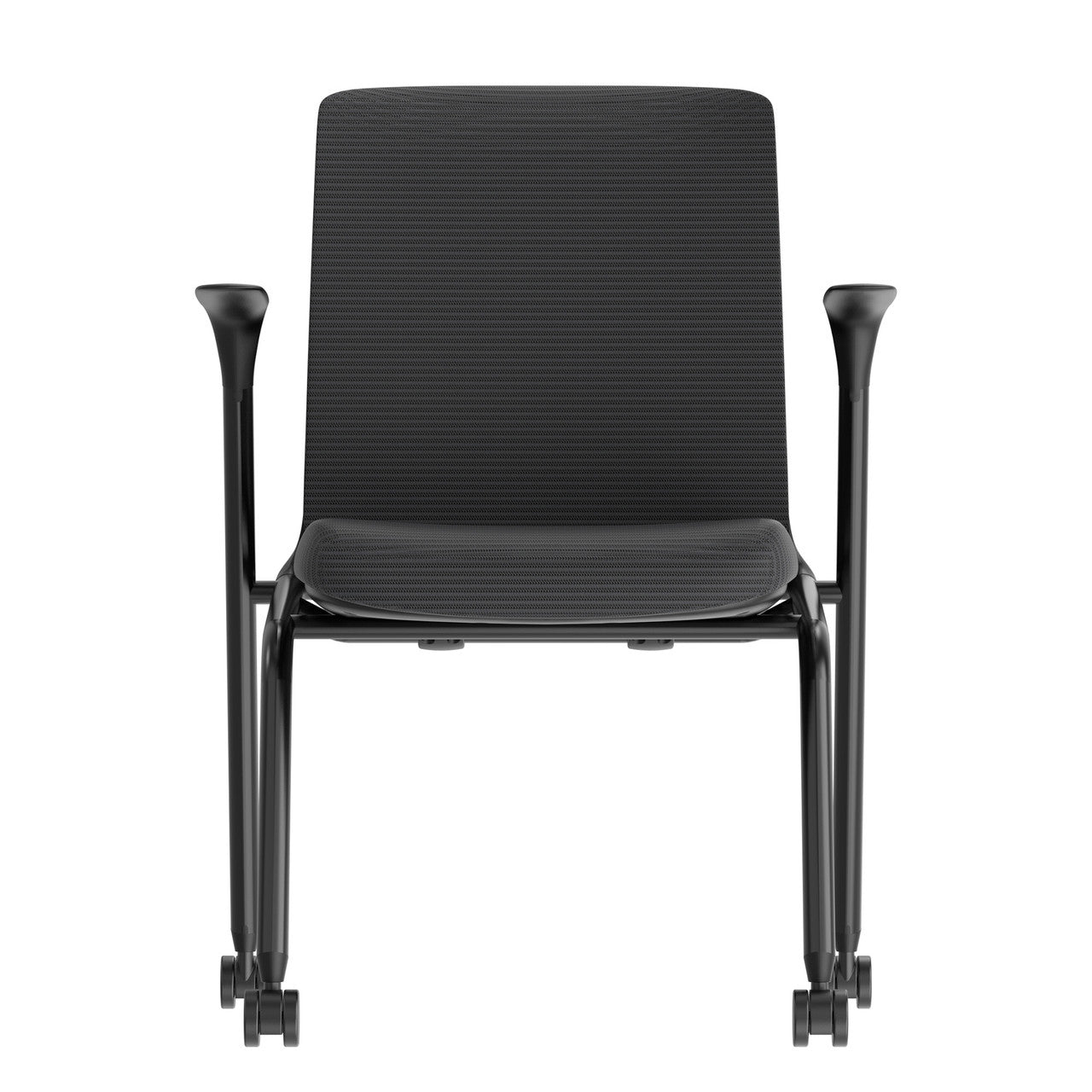 OfficeSource Orion Nesting Chair with Arms and Black Frame - Set of 2 - Black