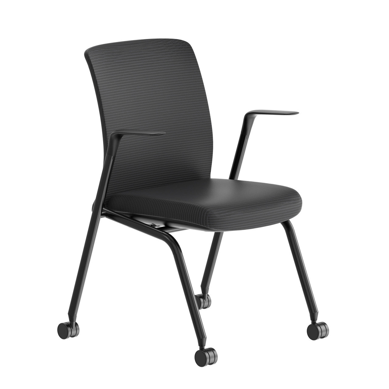 OfficeSource Orion Nesting Chair with Arms and Black Frame - Set of 2 - Black