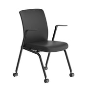 OfficeSource Orion Nesting Chair with Arms and Black Frame - Set of 2 - Black