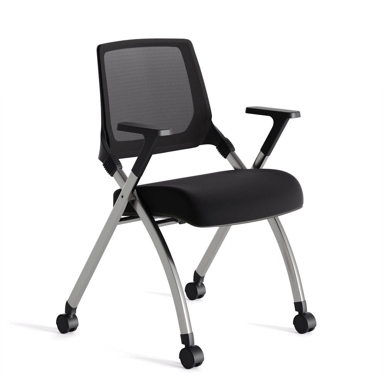 OfficeSource Vista Flex-Back Nesting Chair - Set of 2 - Black Fabric