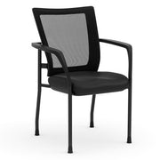 OfficeSource CoolMesh Collection Mesh Back Stacking Chair - Black Antimicrobial PU Leather