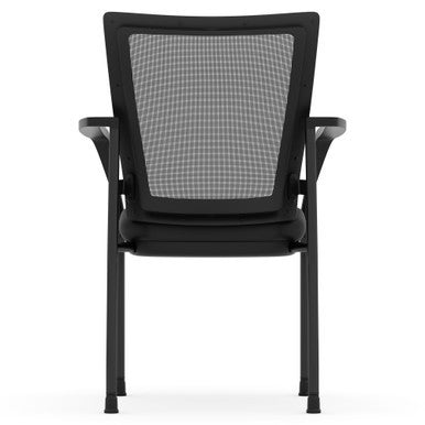 OfficeSource CoolMesh Collection Mesh Back Stacking Chair - Black Antimicrobial PU Leather