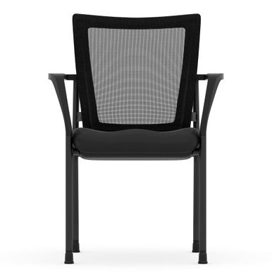 OfficeSource CoolMesh Collection Mesh Back Stacking Chair - Black Antimicrobial PU Leather