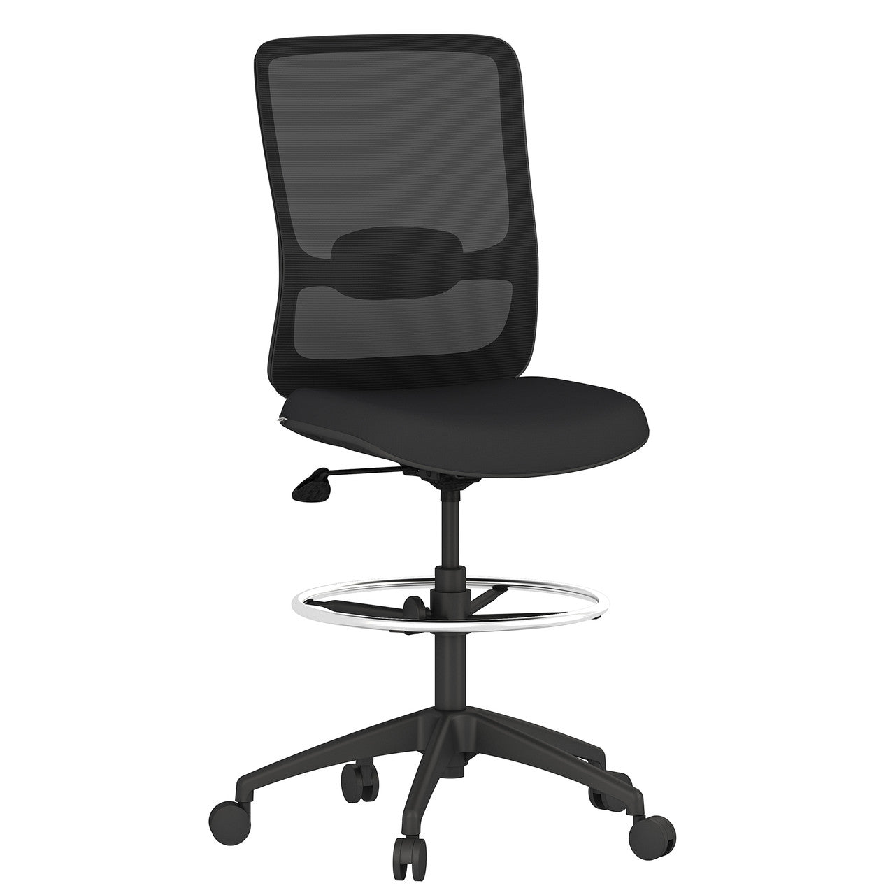 OfficeSource Orion Armless Mesh Back Task Stool with Black Frame - Black Fabric