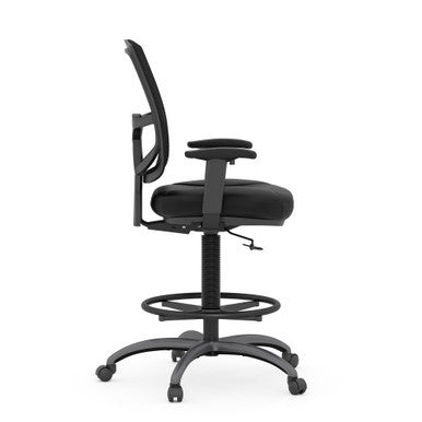 OfficeSource CoolMesh Pro Collection Mesh Back Task Stool with Adjustable Arms, Upholstered Seat, Footring and Titanium Base - Black Fabric