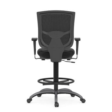 OfficeSource CoolMesh Pro Collection Mesh Back Task Stool with Adjustable Arms, Upholstered Seat, Footring and Titanium Base - Black Fabric