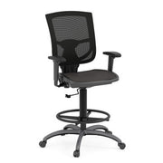 OfficeSource CoolMesh Pro Collection Mesh Back Task Stool with Adjustable Arms, Upholstered Seat, Footring and Titanium Base - Black Mesh