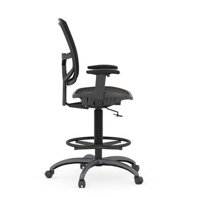 OfficeSource CoolMesh Pro Collection Mesh Back Task Stool with Adjustable Arms, Upholstered Seat, Footring and Titanium Base - Black Mesh
