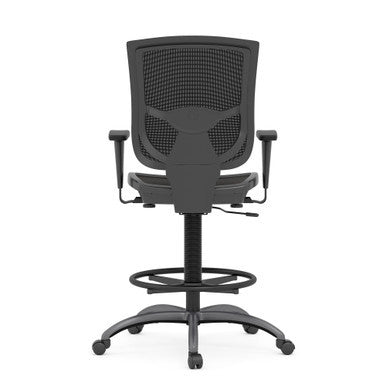 OfficeSource CoolMesh Pro Collection Mesh Back Task Stool with Adjustable Arms, Upholstered Seat, Footring and Titanium Base - Black Mesh