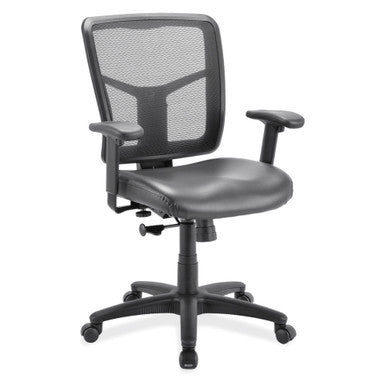 OfficeSource CoolMesh Basic Task Chair with Fabric Seat and Black Frame - Black Leather Seat