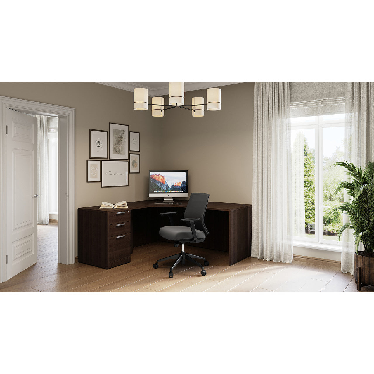 OfficeSource OS Laminate L Shape Typical - OSTYP309 - Mahogany