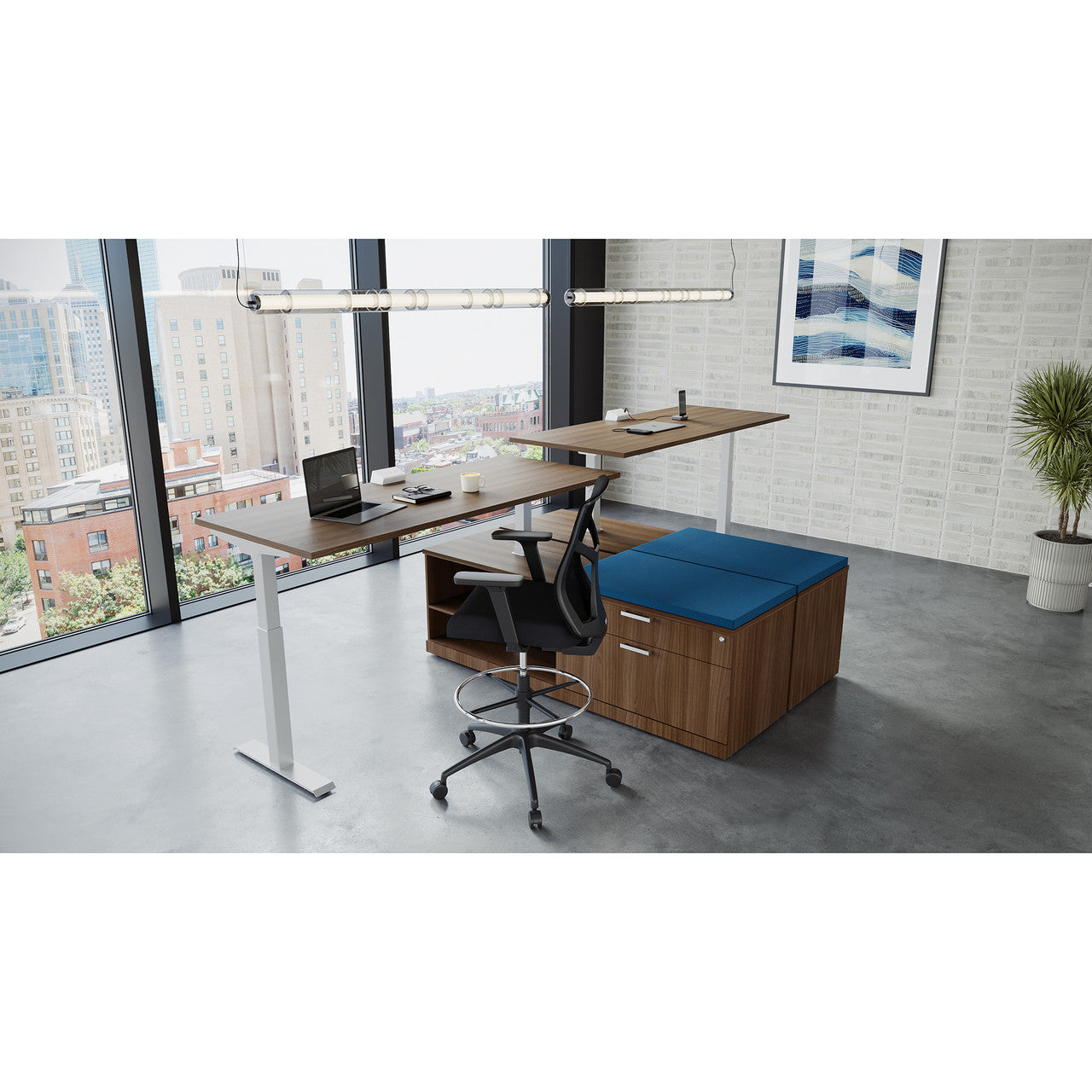 OfficeSource Height Adjustable Desks  - Modern Walnut