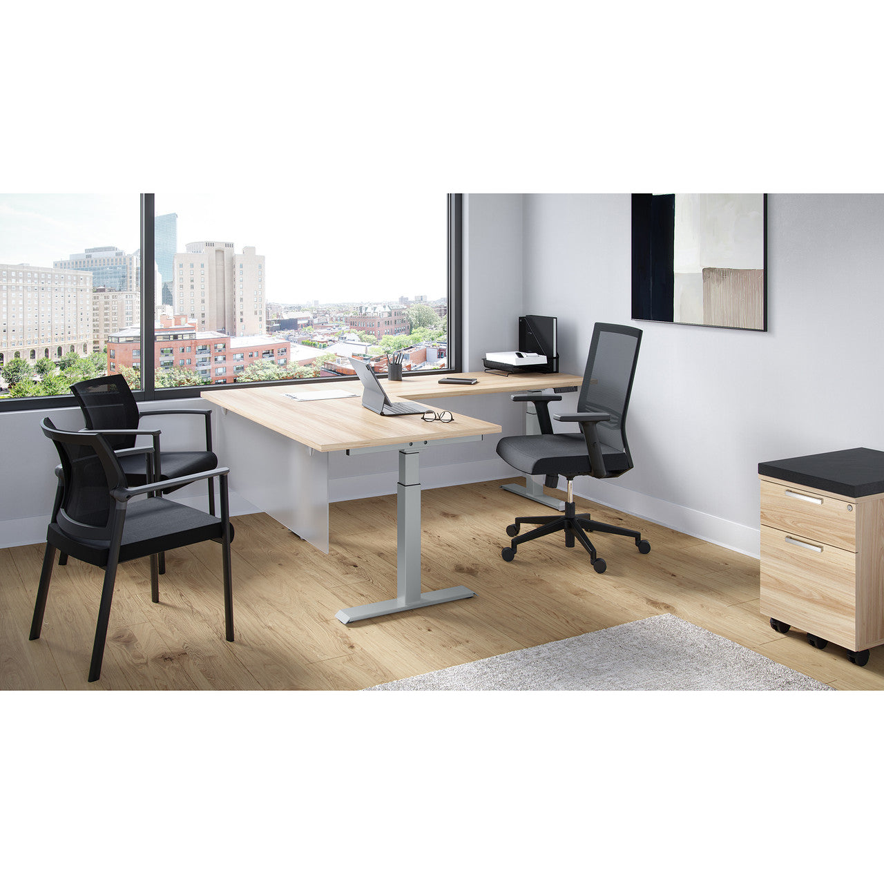 OfficeSource Height Adjustable Desks Typical OSTYP379 - American Elm