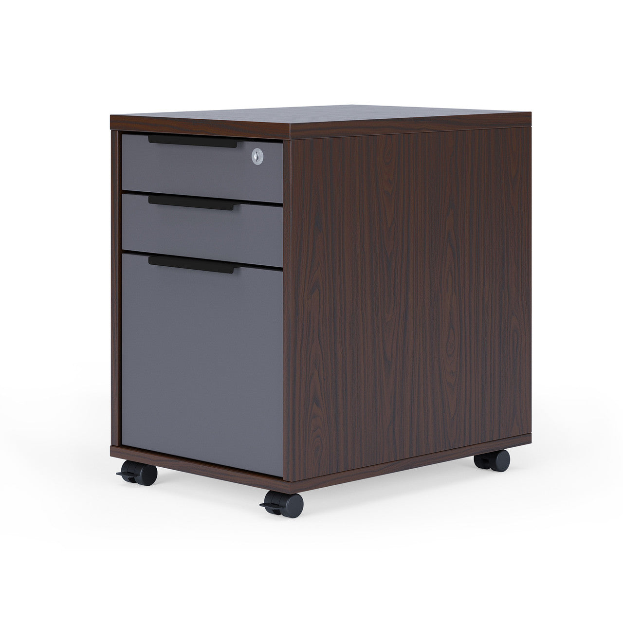 OfficeSource Lucca Collection Mobile Pedestal - Box/File - Walnut/Charcoal