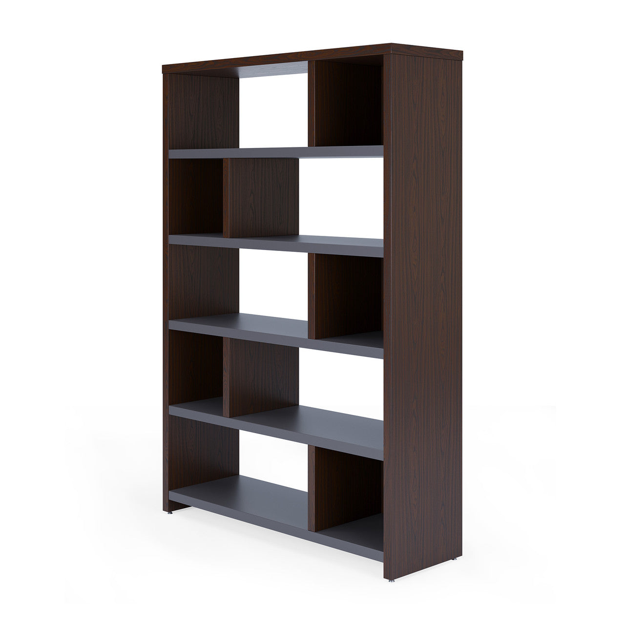 OfficeSource Lucca Collection 5 Shelf Bookcase - Walnut/Charcoal