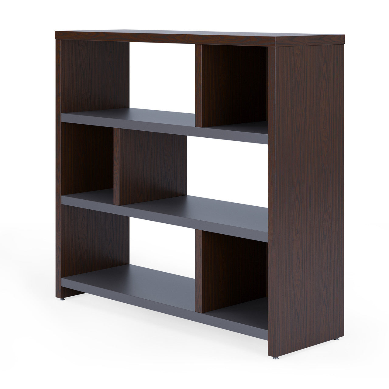 OfficeSource Lucca 3 Shelf Console Bookcase - Walnut/Charcoal