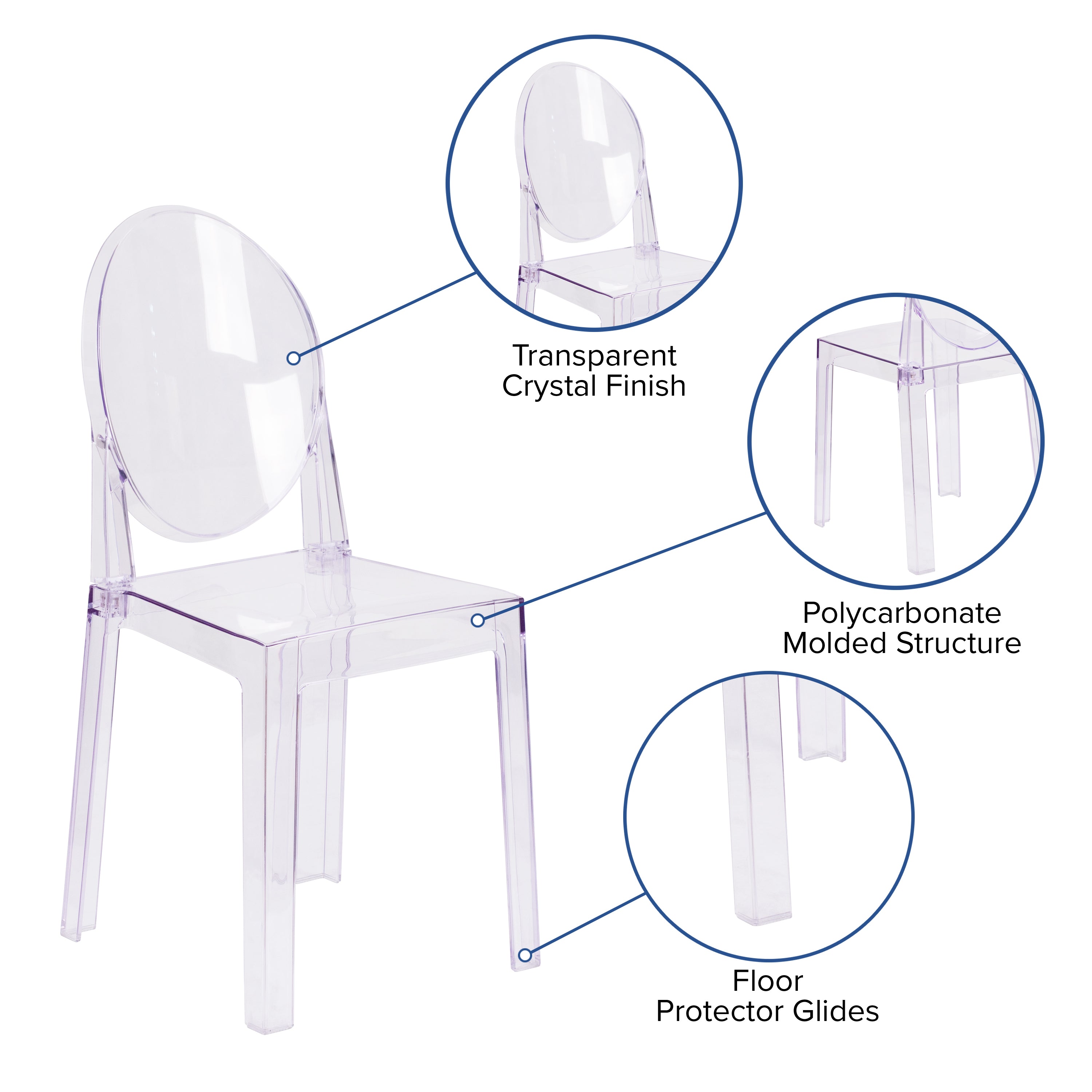 Revna Ghost Chair with Oval Back in Revna Transparent Crystal
