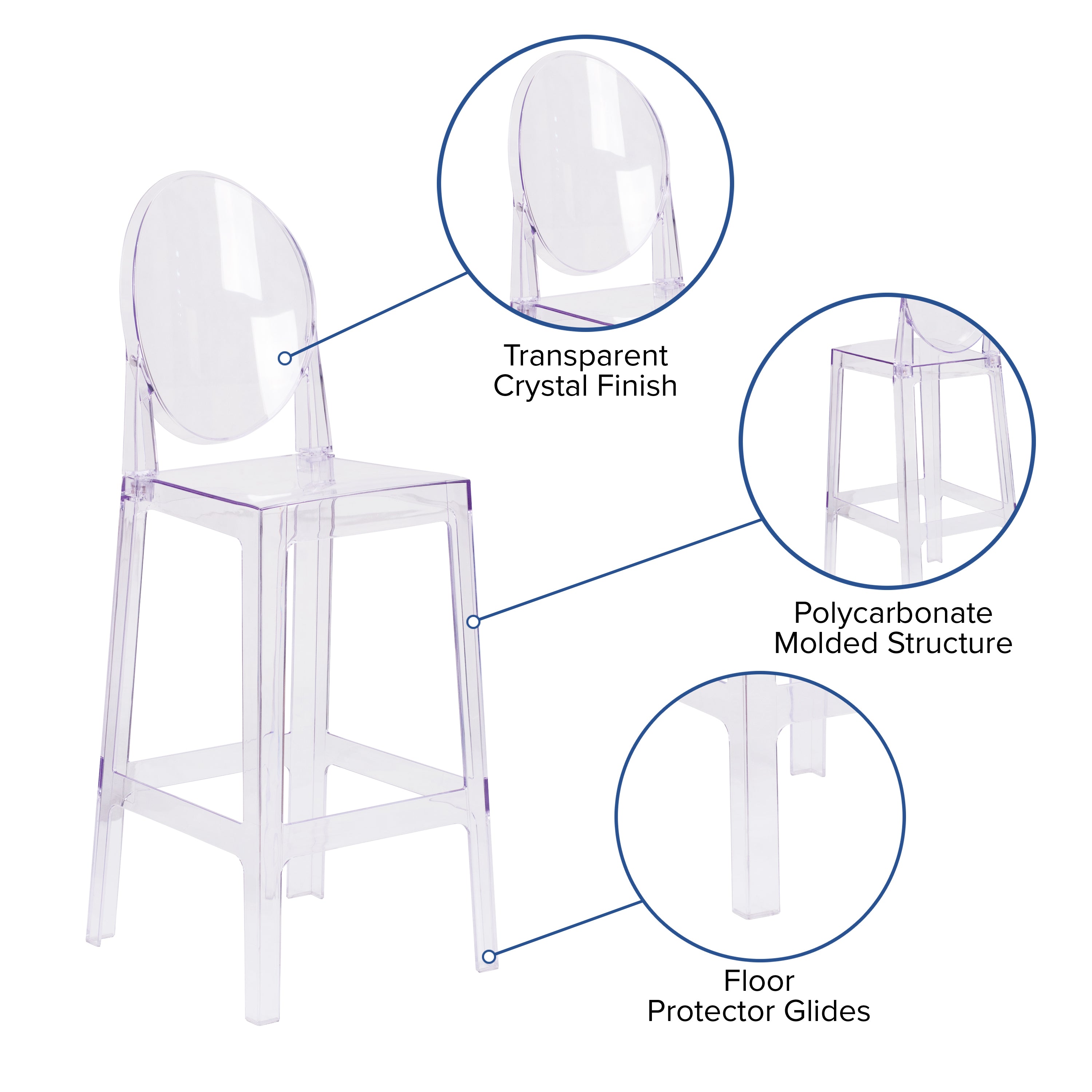 Revna Ghost Barstool with Oval Back in Revna Transparent Crystal
