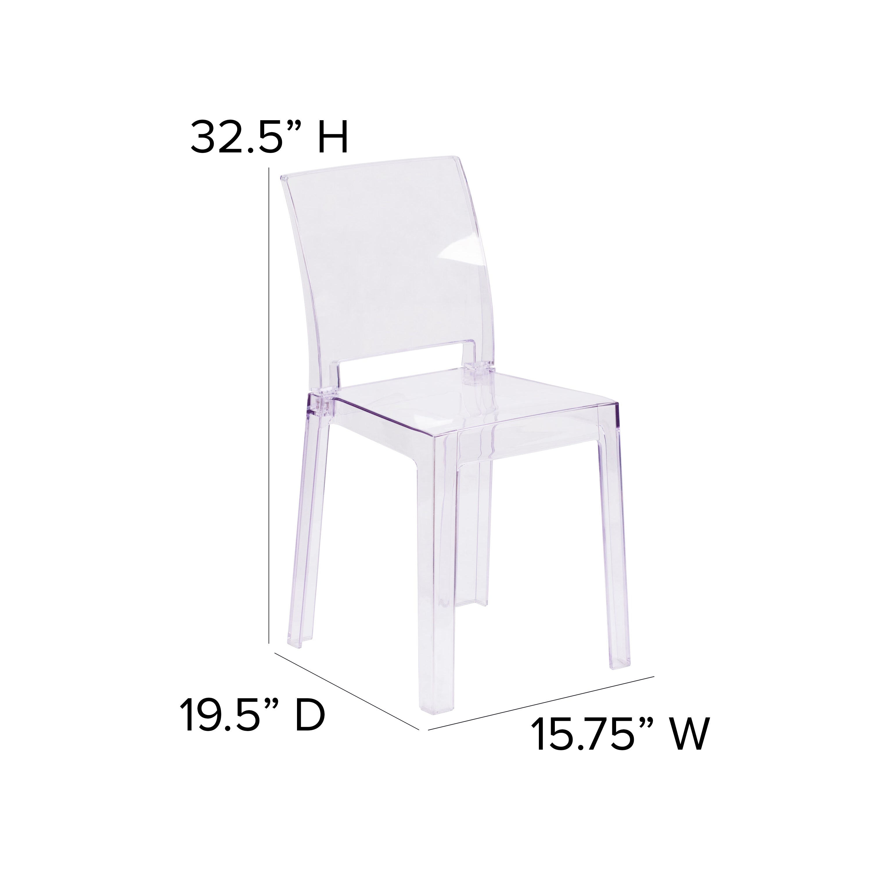Emilie Ghost Chair with Square Back in Transparent Crystal