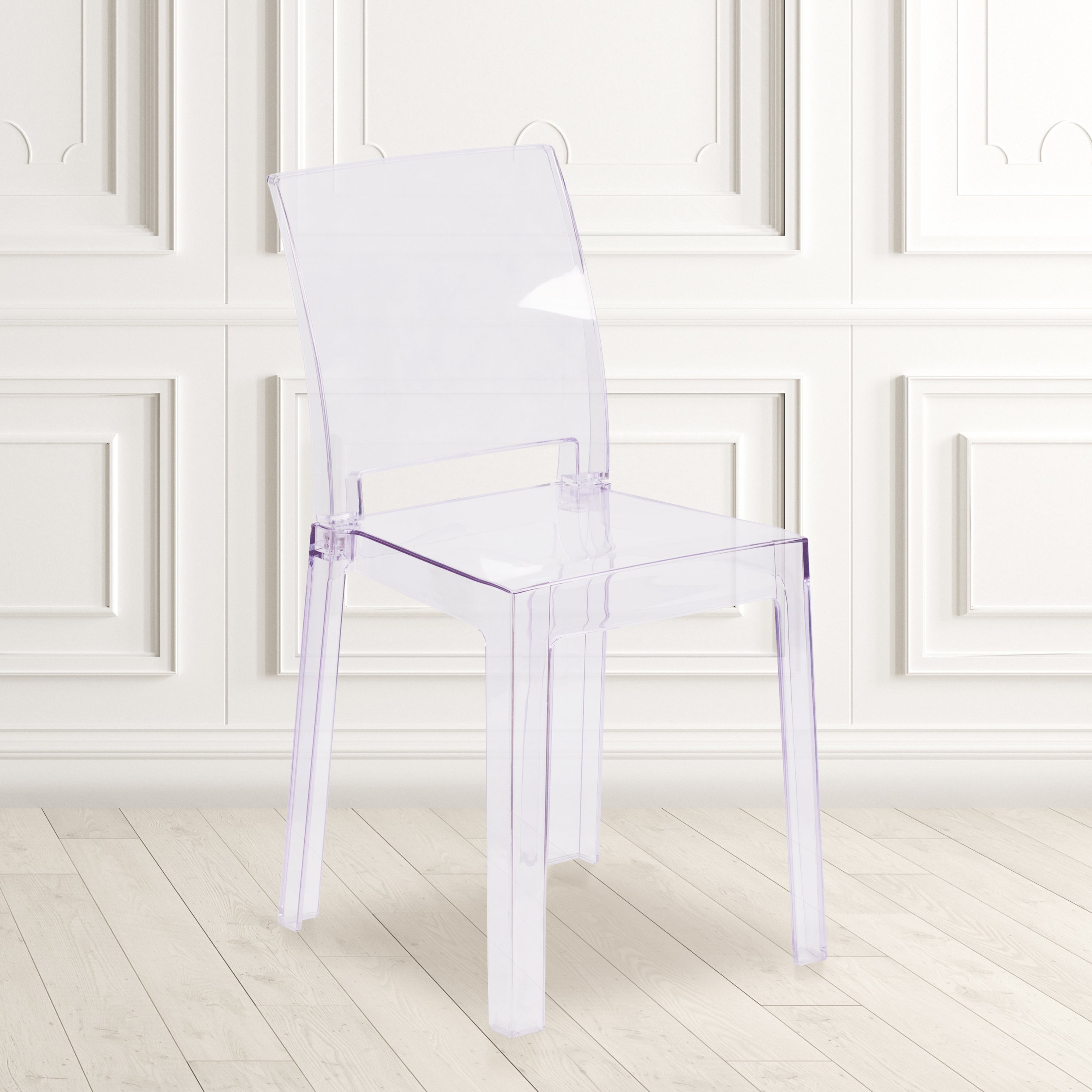 Emilie Ghost Chair with Square Back in Transparent Crystal