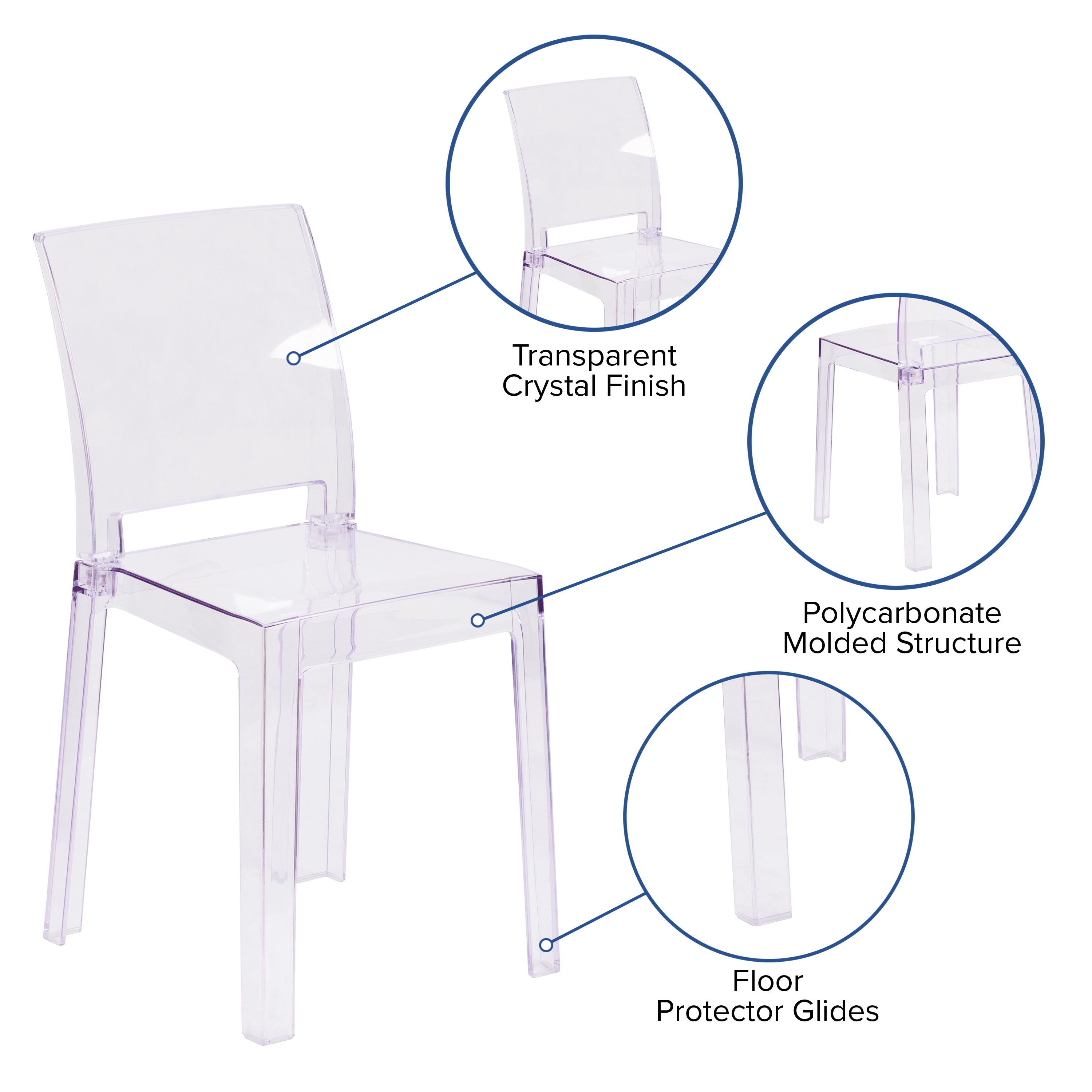 Emilie Ghost Chair with Square Back in Transparent Crystal