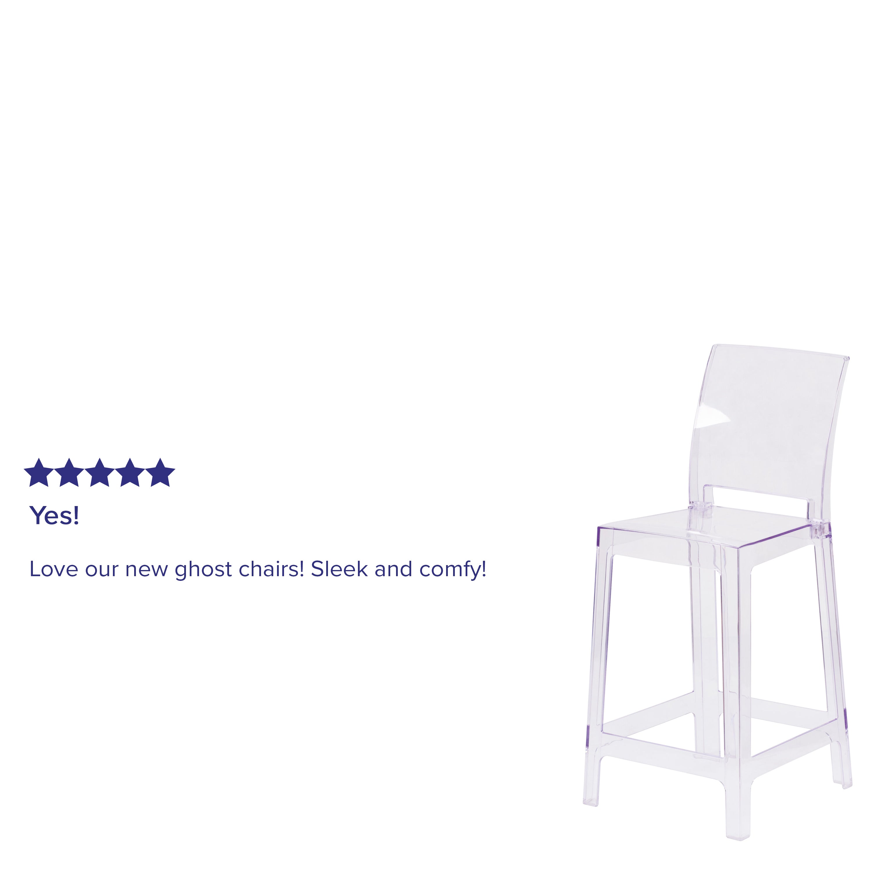 Emilie Ghost Counter Stool with Square Back in Transparent Crystal
